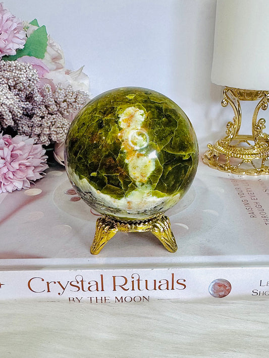 Green Opal Large Sphere on Stand 336grams