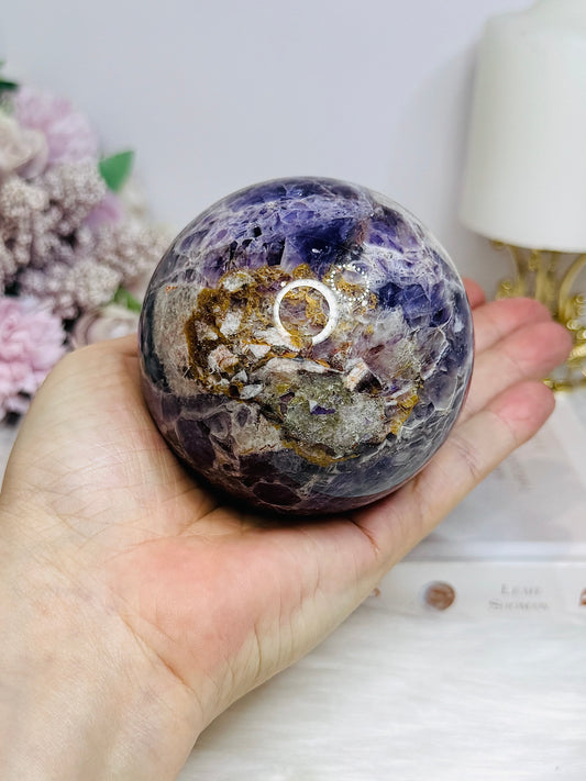 Large Chevron Amethyst Sphere on Stand 607g