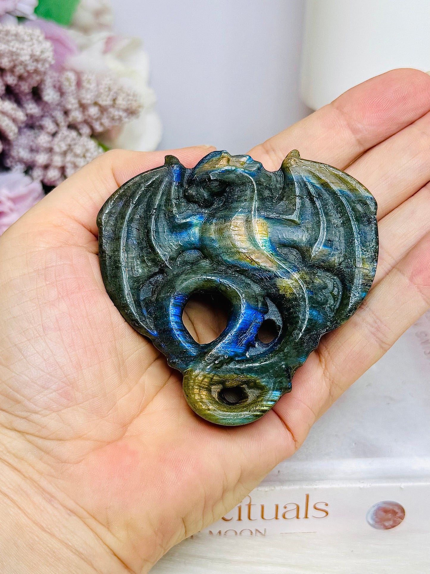 Labradorite Carved Dragon 7cm On Stand
