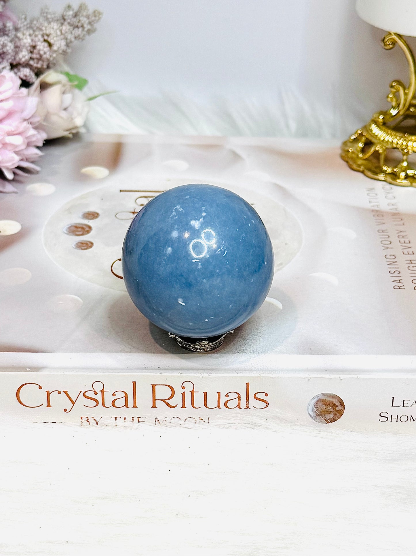 Blue Angelite Sphere on Stand 161g