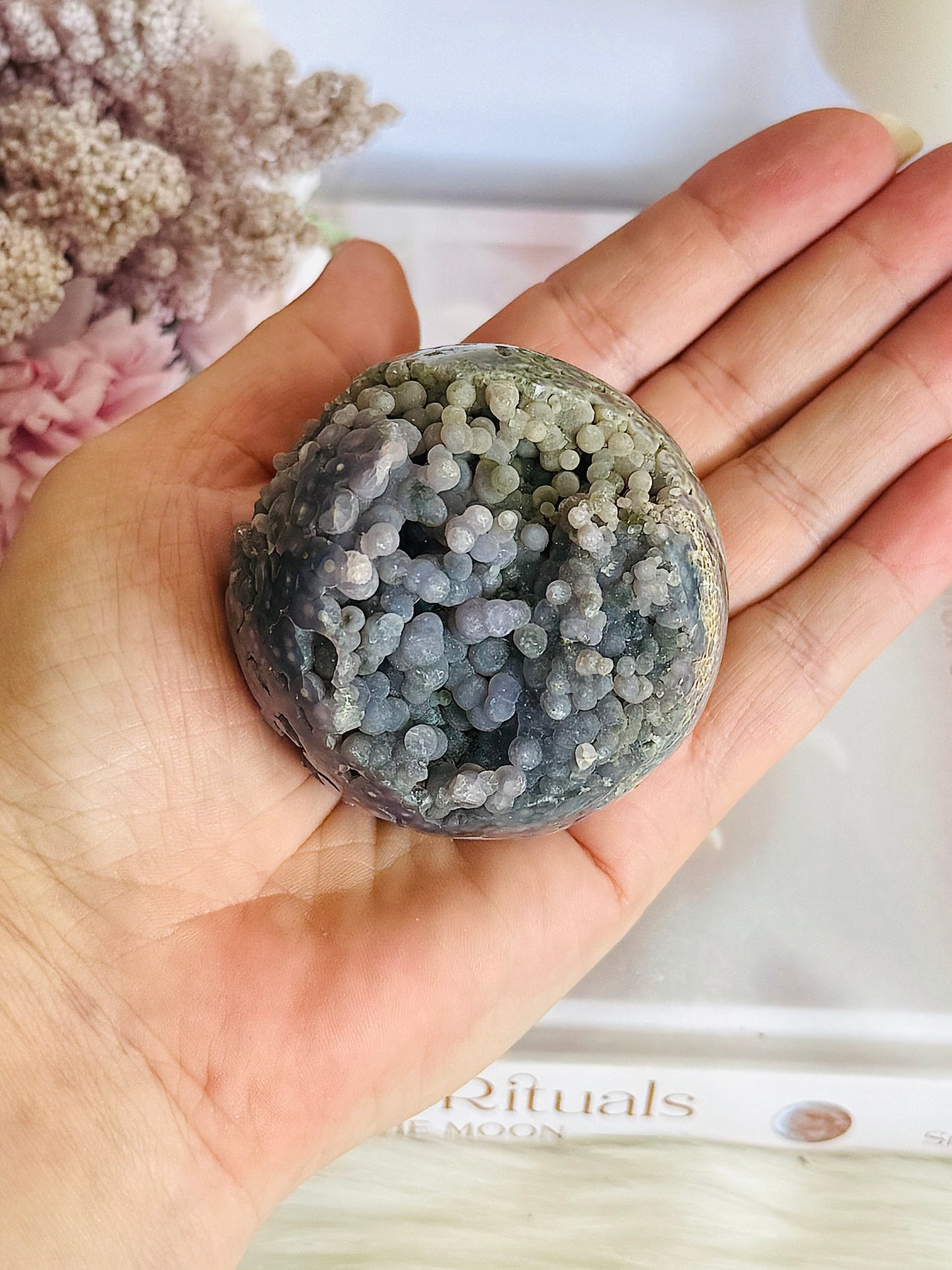 Gorgeous Natural Grape Agate Sphere 229grams On Stand