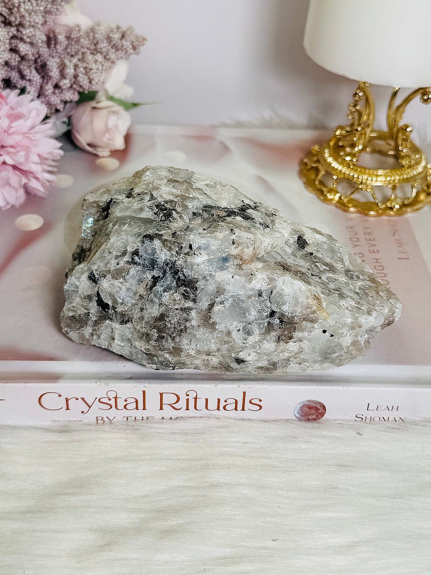 Raw Natural Rainbow Moonstone Specimen with Blue Flash 549g