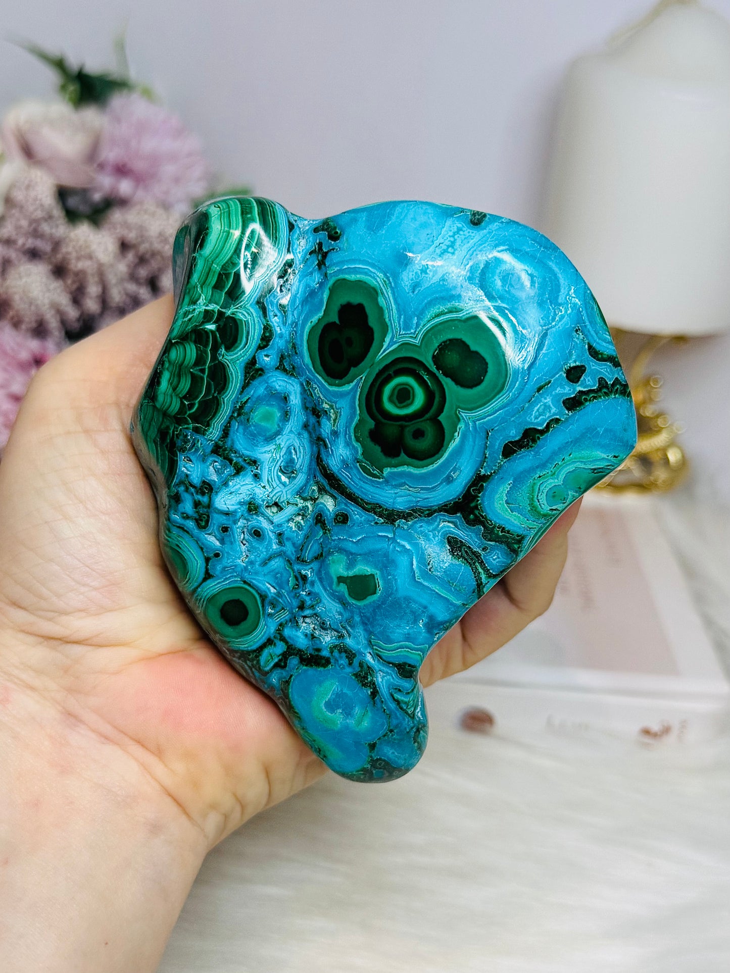 Large Natural Polished Chrysocolla with Malachite Specimen 9cm 518g
