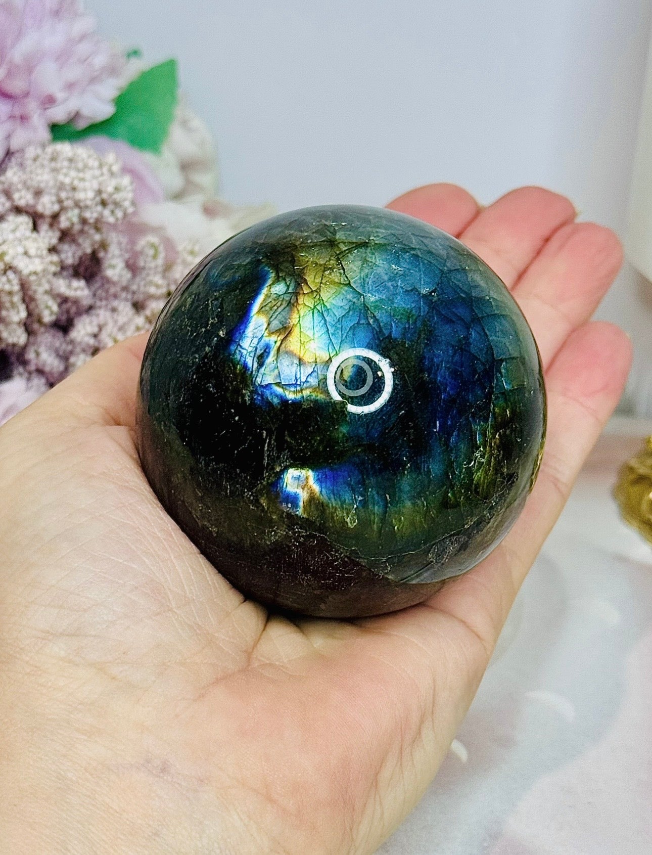 Large Labradorite Sphere with Purple Flash 428g