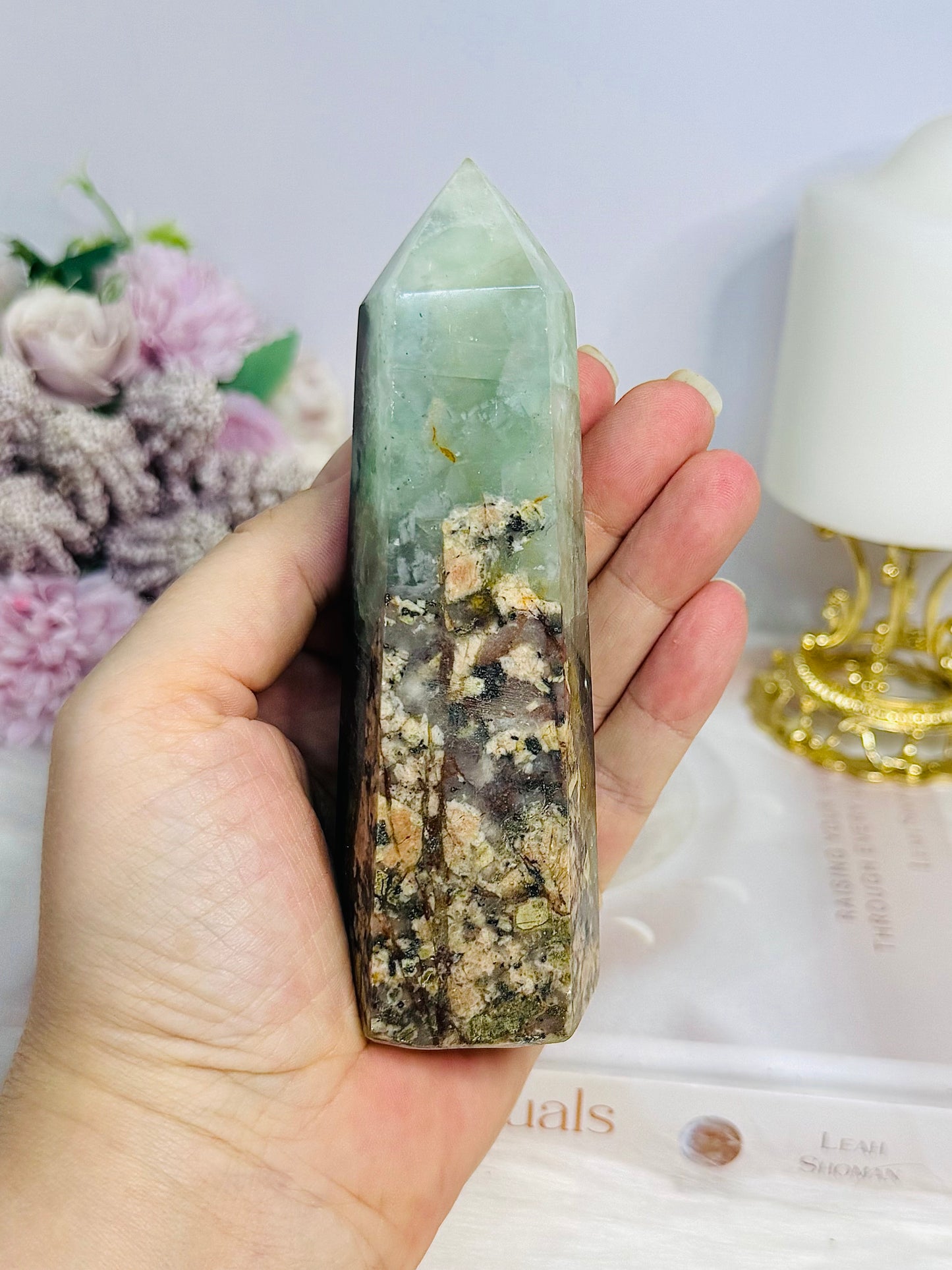 Large Green Brecciated Fluorite Tower 13cm