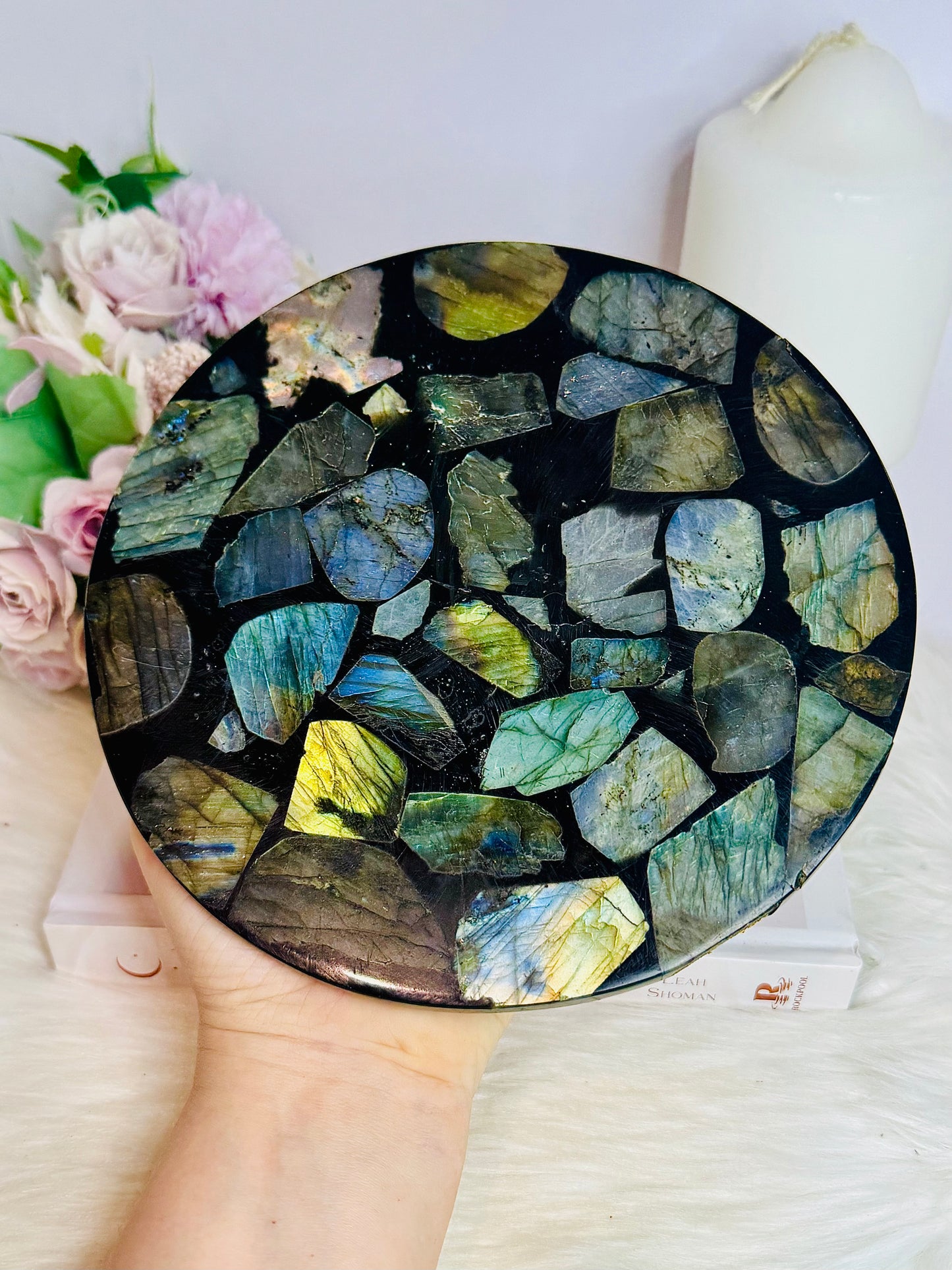 Large Labradorite Plate on Stand 440g 15cm