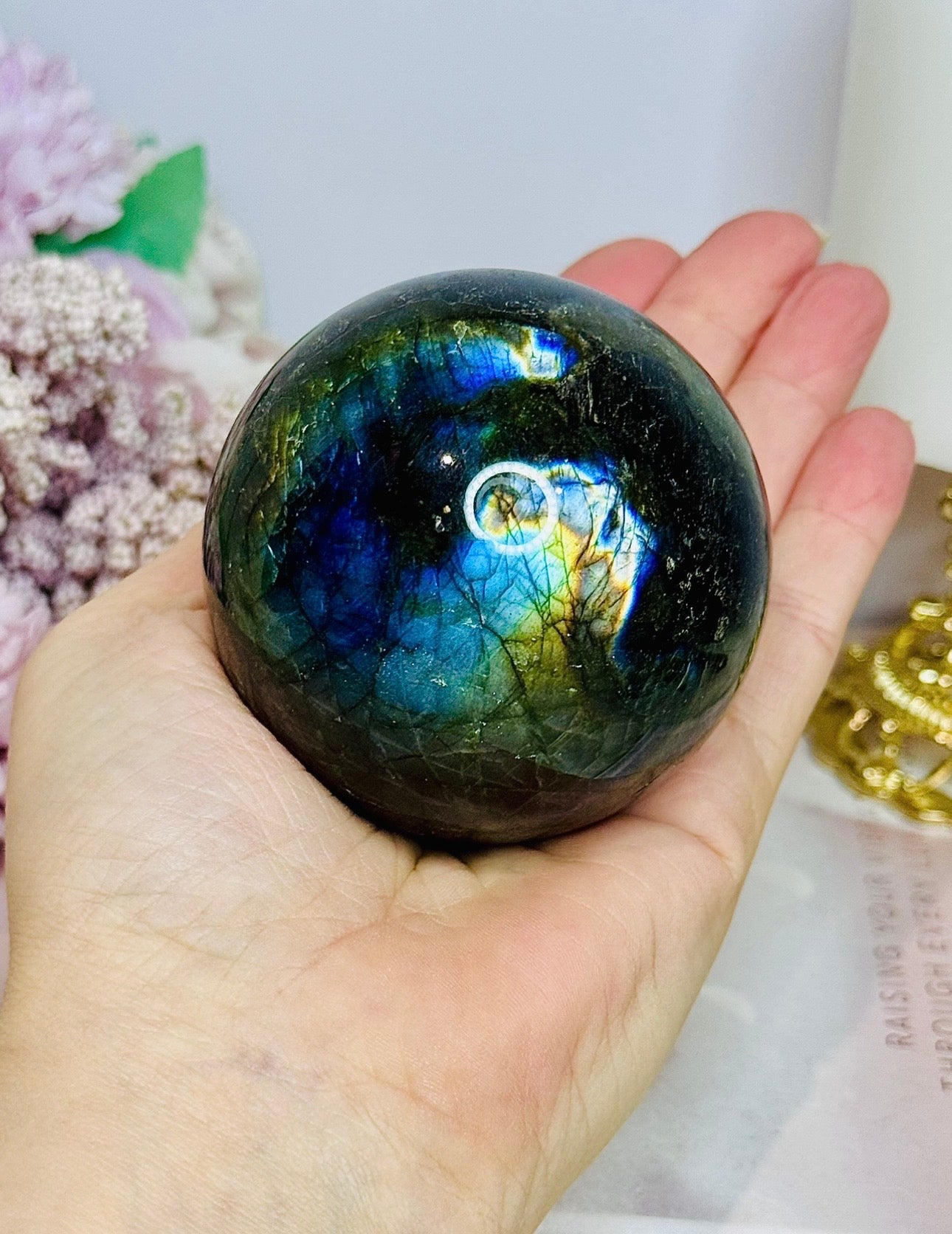 Large Labradorite Sphere with Purple Flash 428g