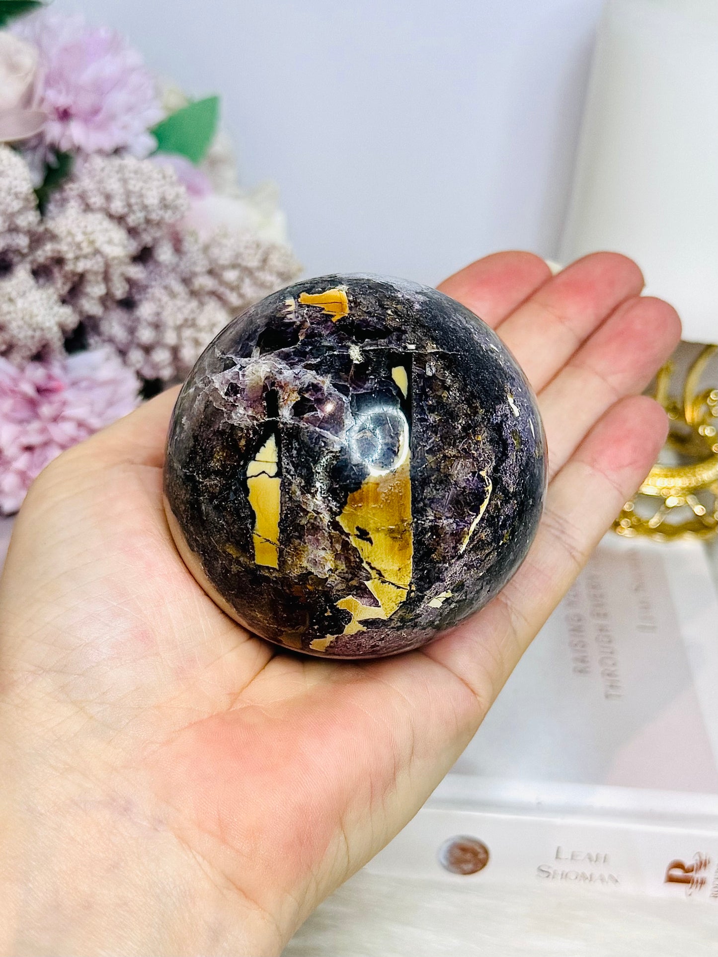 Large Brecciated Fluorite Sphere on Stand 455g