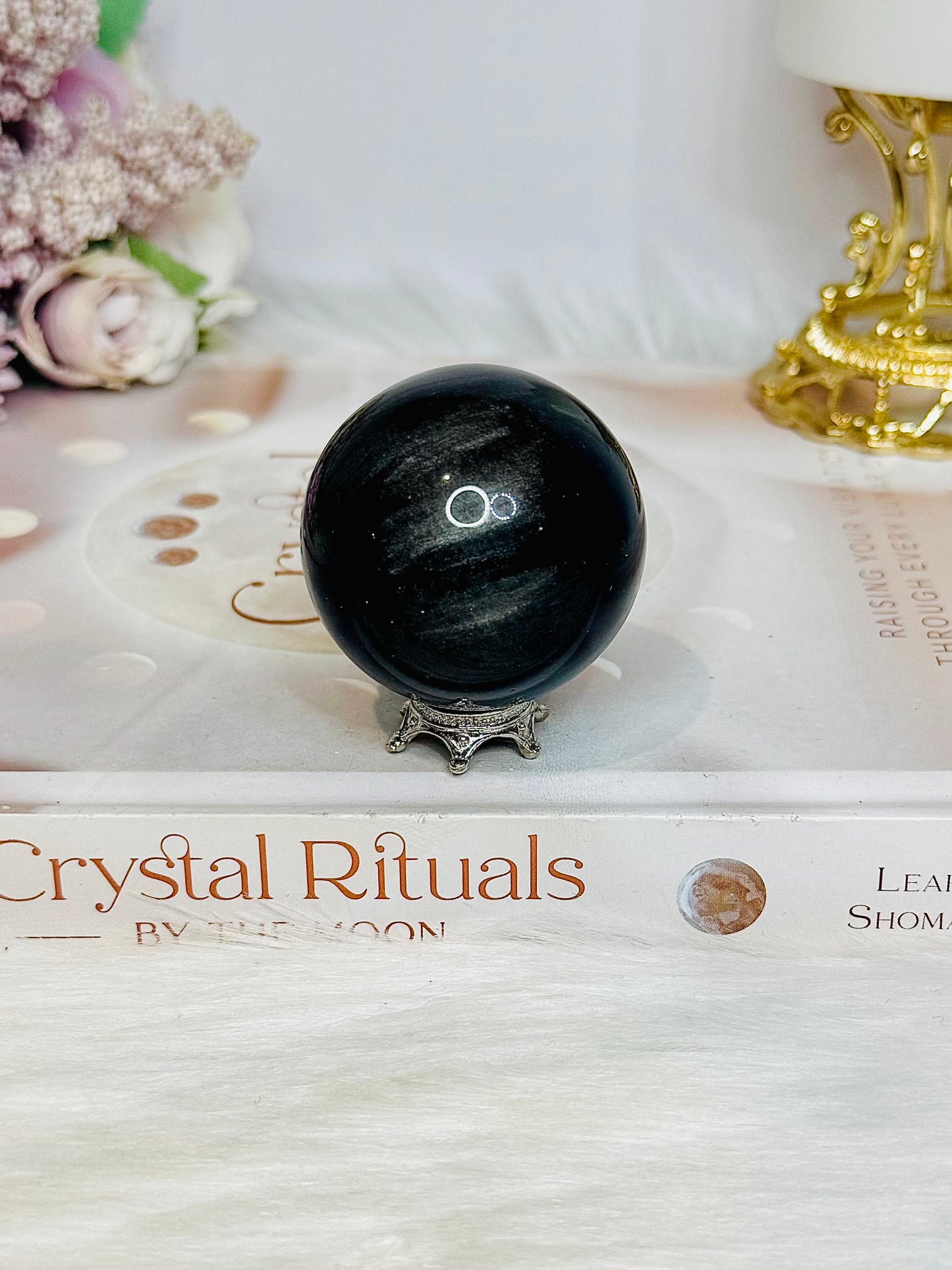 Silver Sheen Obsidian Sphere on Stand 109g