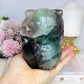 Large Fluorite Carved Skull with Bear Head 1.68KG