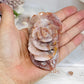 High Grade Flower Agate Carved Rose on Stand 8.5cm