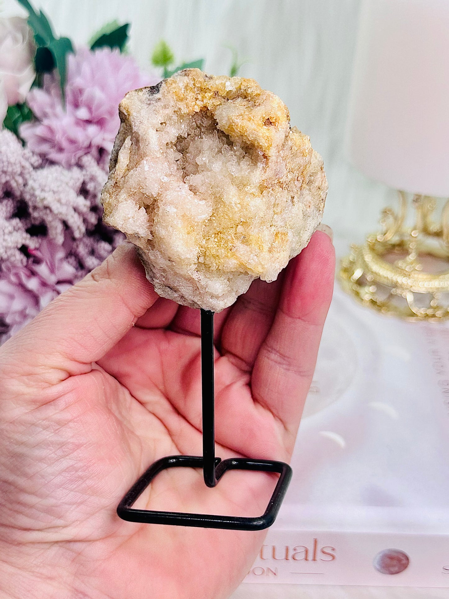Gorgeous Pink Amethyst Natural Raw Druzy Geode On Stand From Brazil
