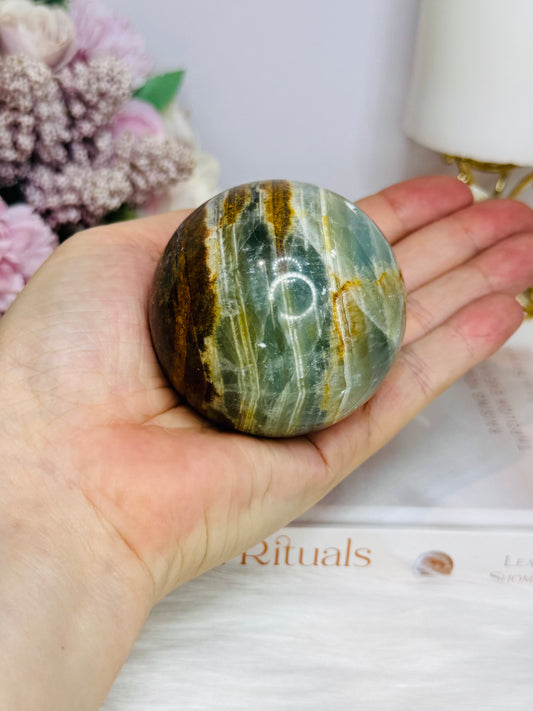Natural Blue Onyx Sphere on Stand 306g
