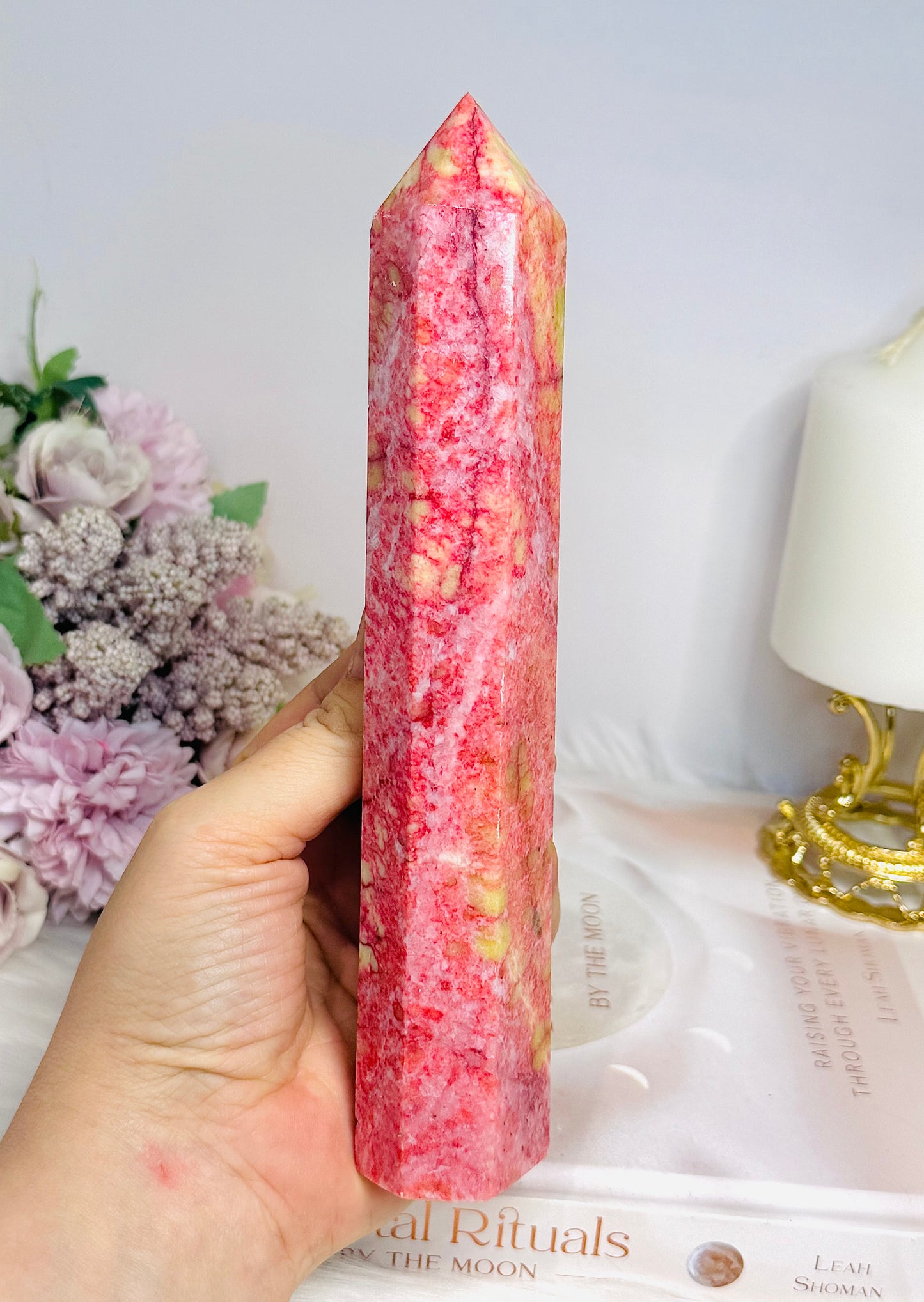 Rare Large Thulite Tower with Epidote Inclusions 20cm (Rich in colour)