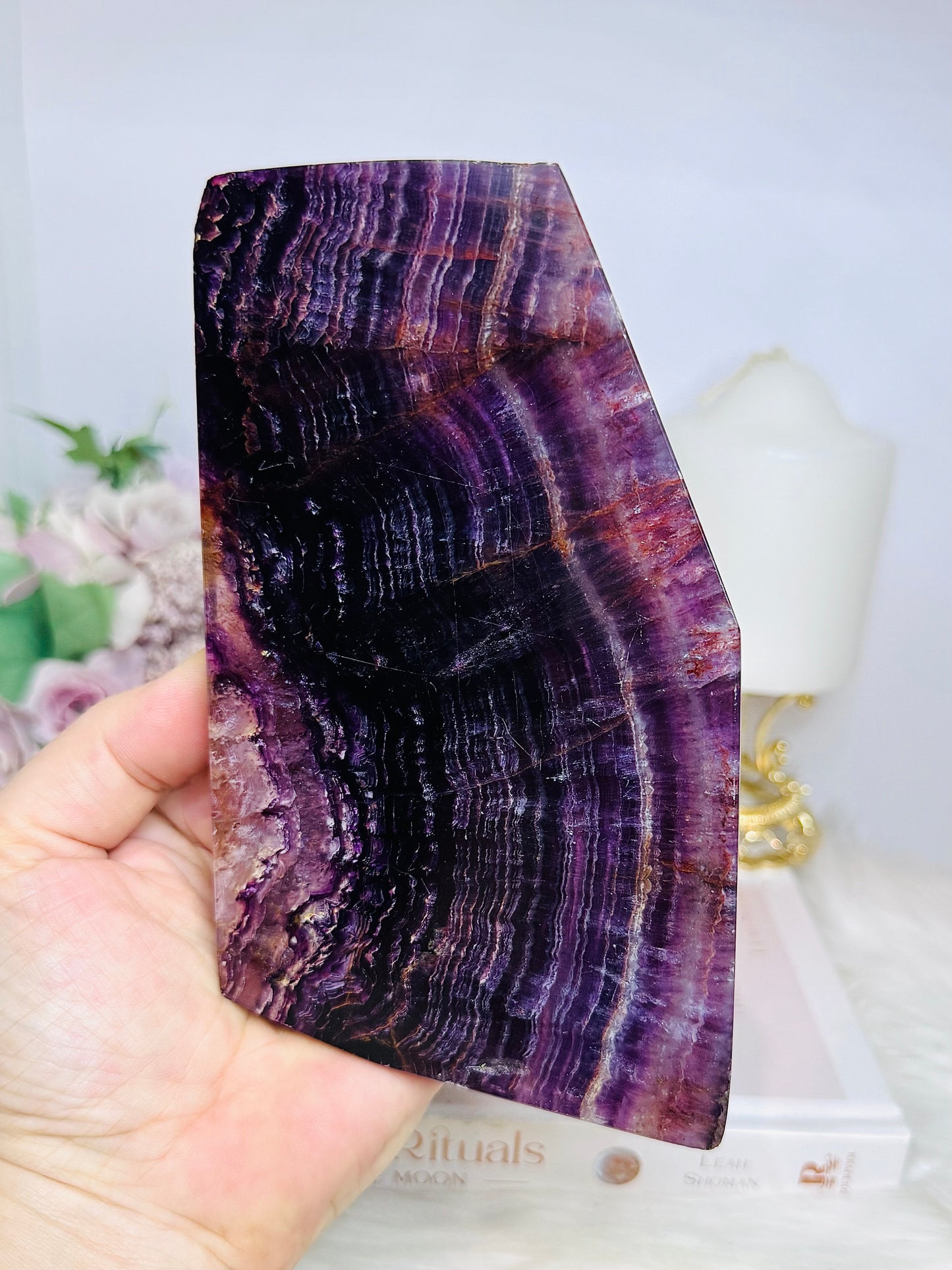 Natural Large Purple Fluorite Slab 16.5cm 550g (reduced as slab has scratches)