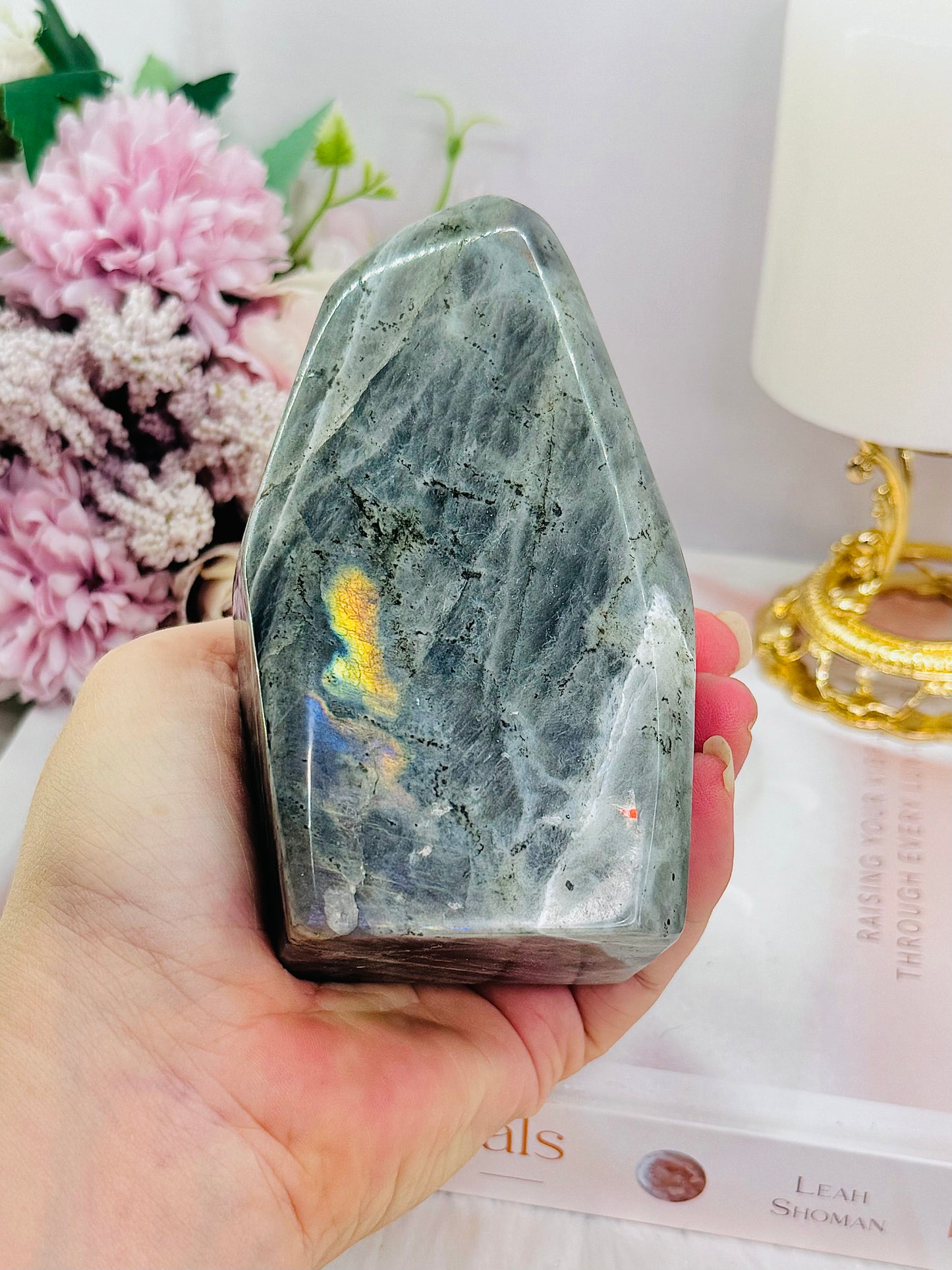 Gorgeous Large 11cm Chunky 509gram Polished Labradorite Freeform with Amazing Flash