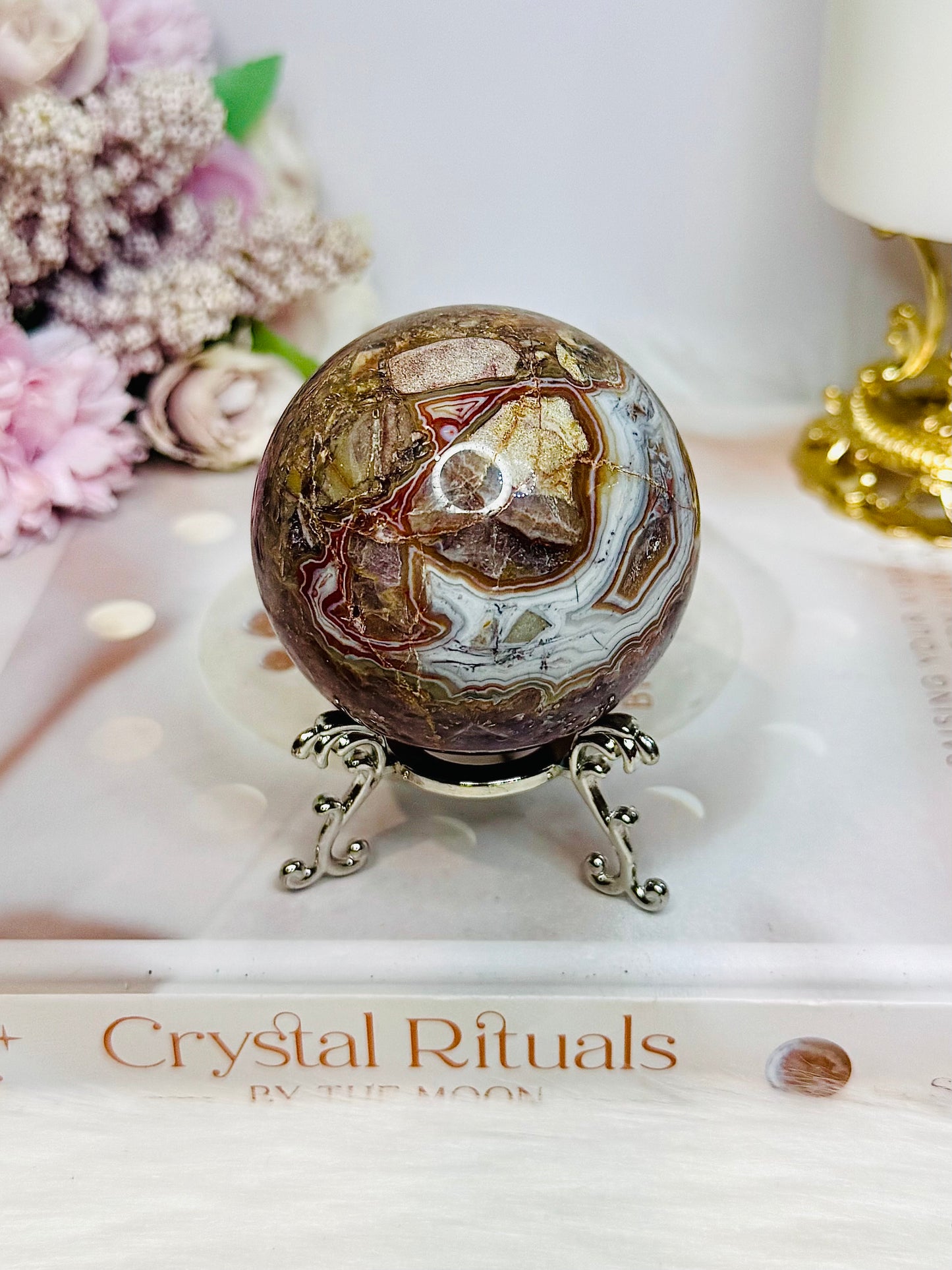 Crazy Lace Amethyst Sphere on Stand 300g