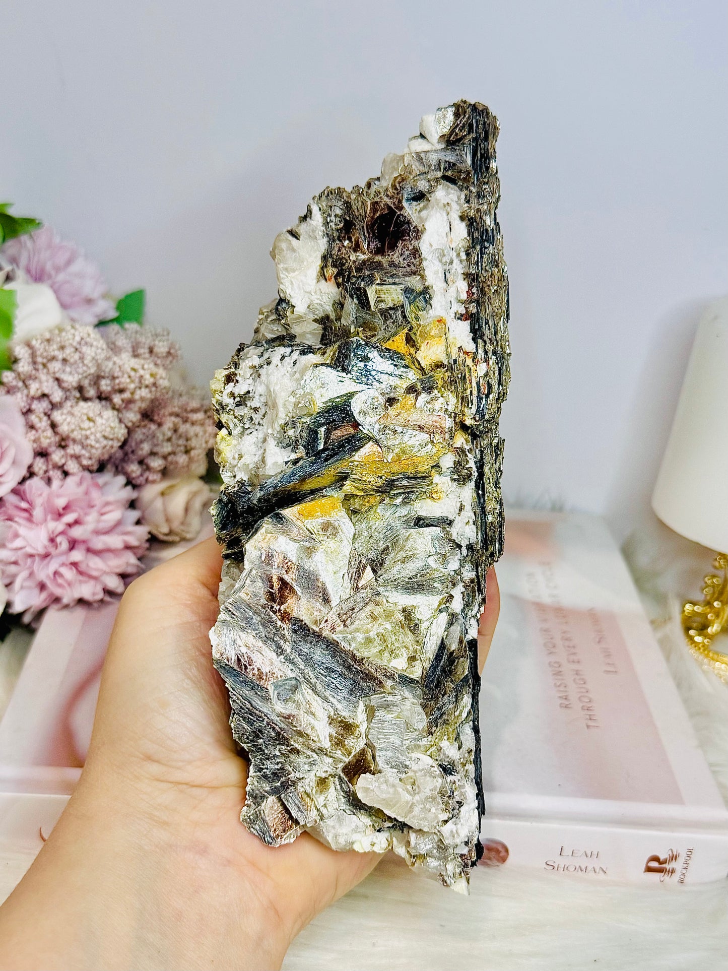 Large Natural Black Tourmaline Specimen with Mica Inclusions On Stand 18cm 782g