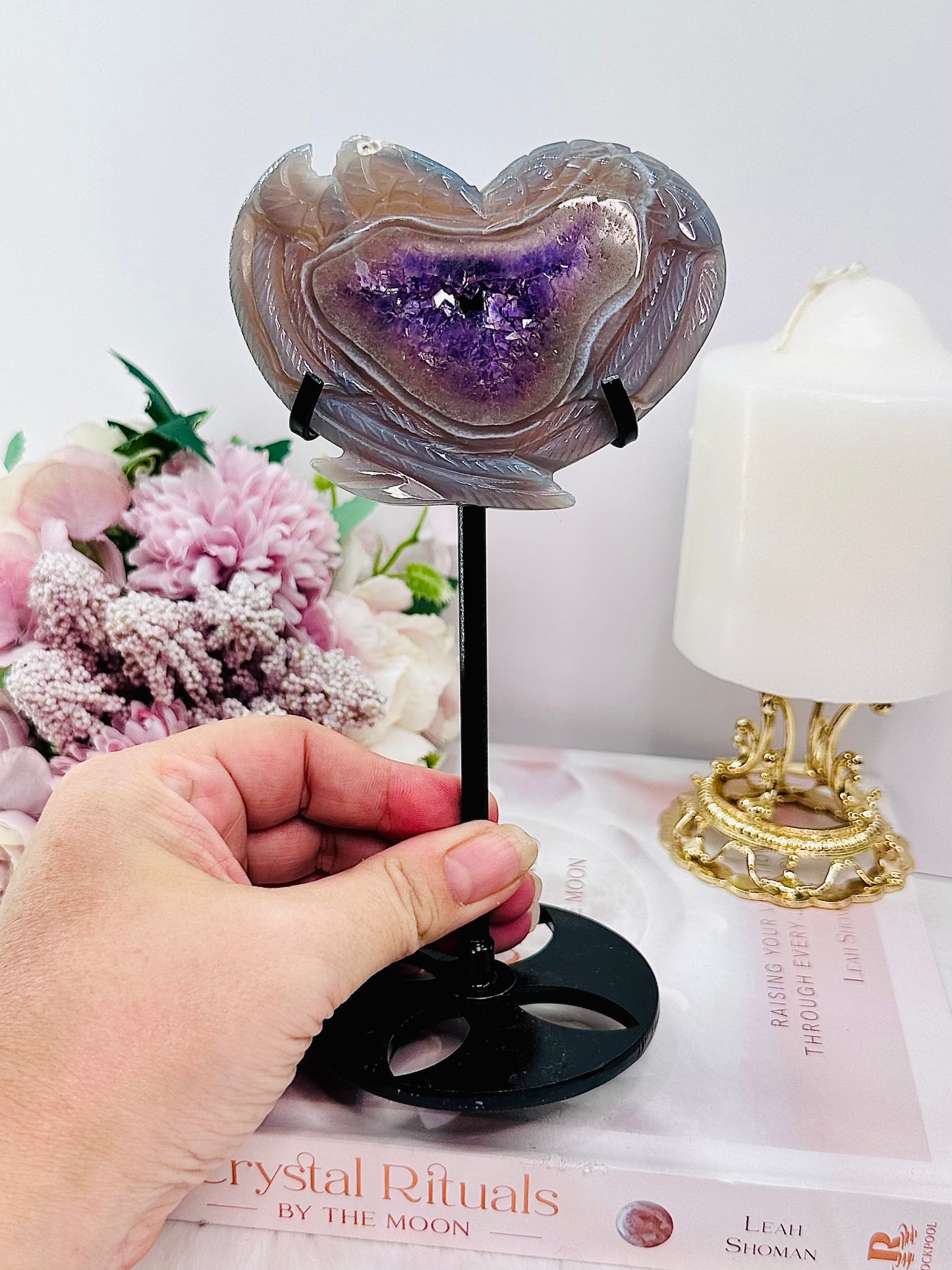 Spectacular Piece ~ Absolutely Stunning 18.5cm Druzy Amethyst Agate Heart on Stand From Argentina