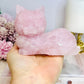 Large Rose Quartz Carved Cat 11cm 488g (Small Chip On Tail)