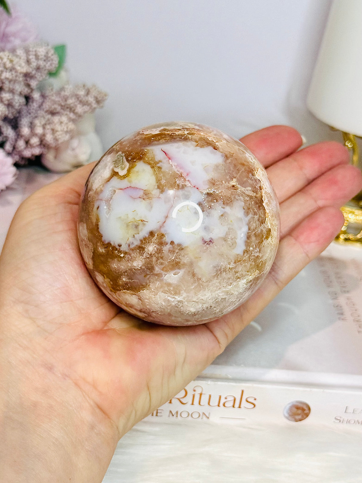 Large Flower Agate Sphere on Stand 521g