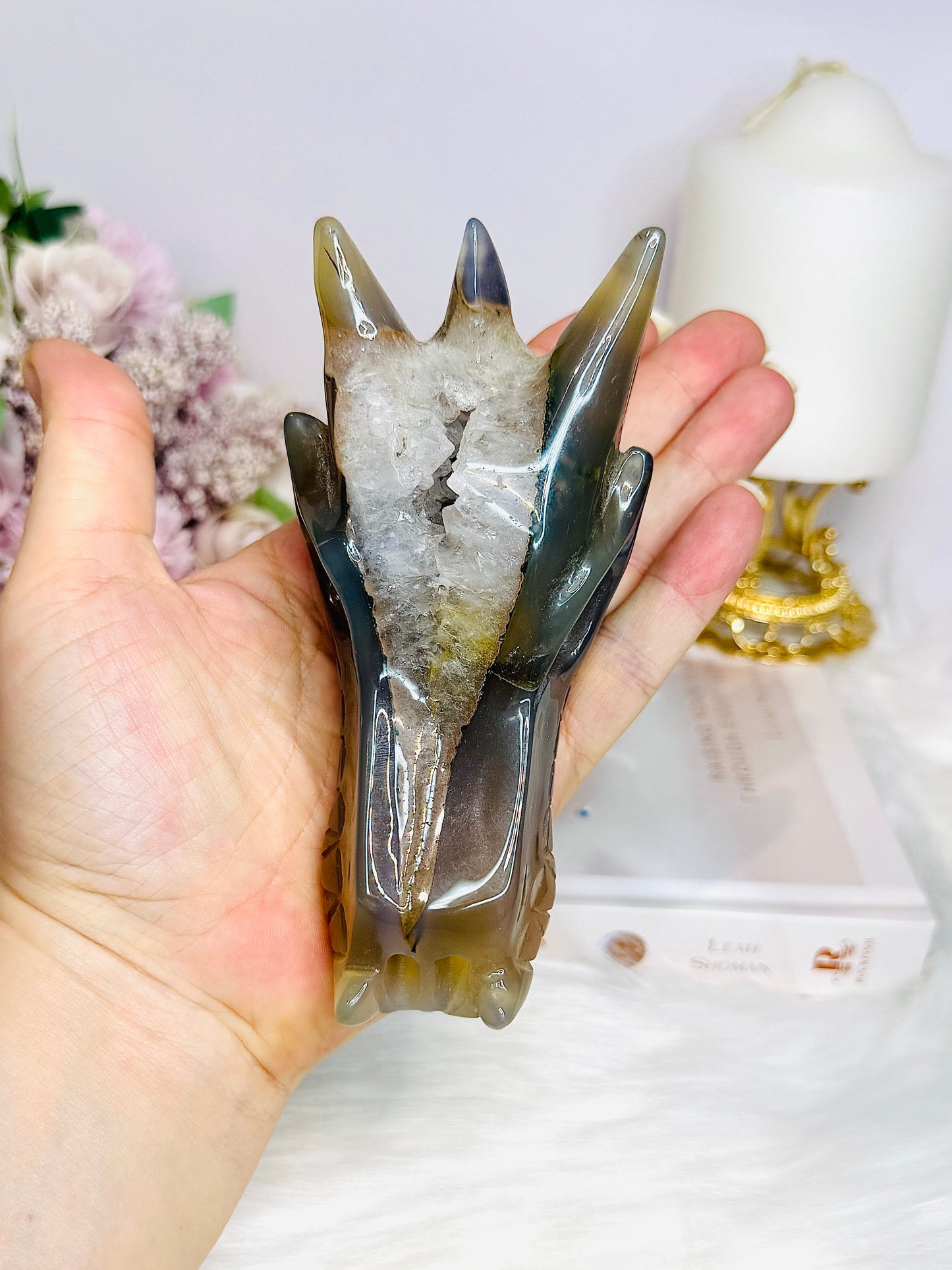Large Druzy Agate Carved Dragon Head 12cm