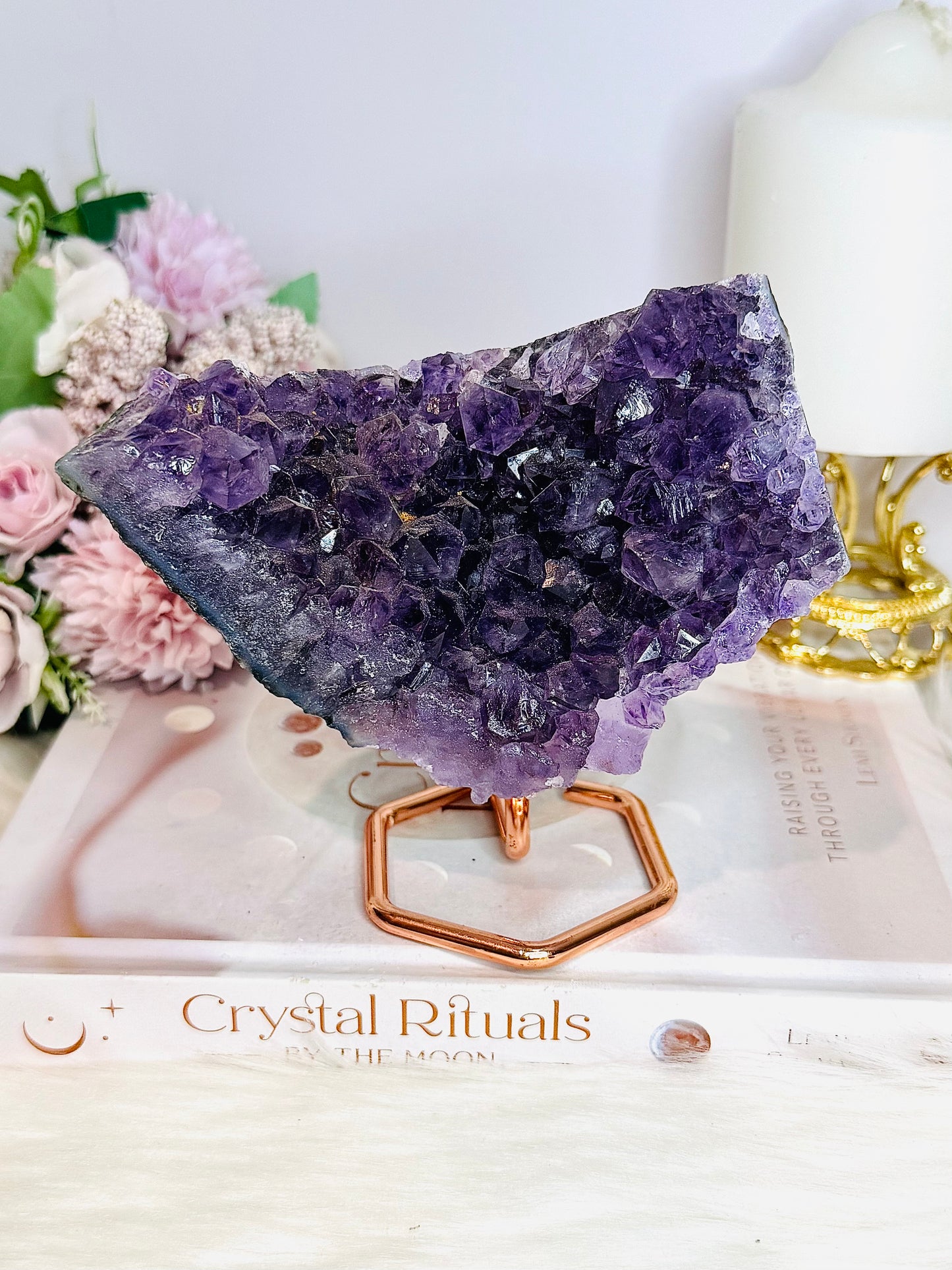 Amethyst Natural Cluster on Rose Gold Stand 497g