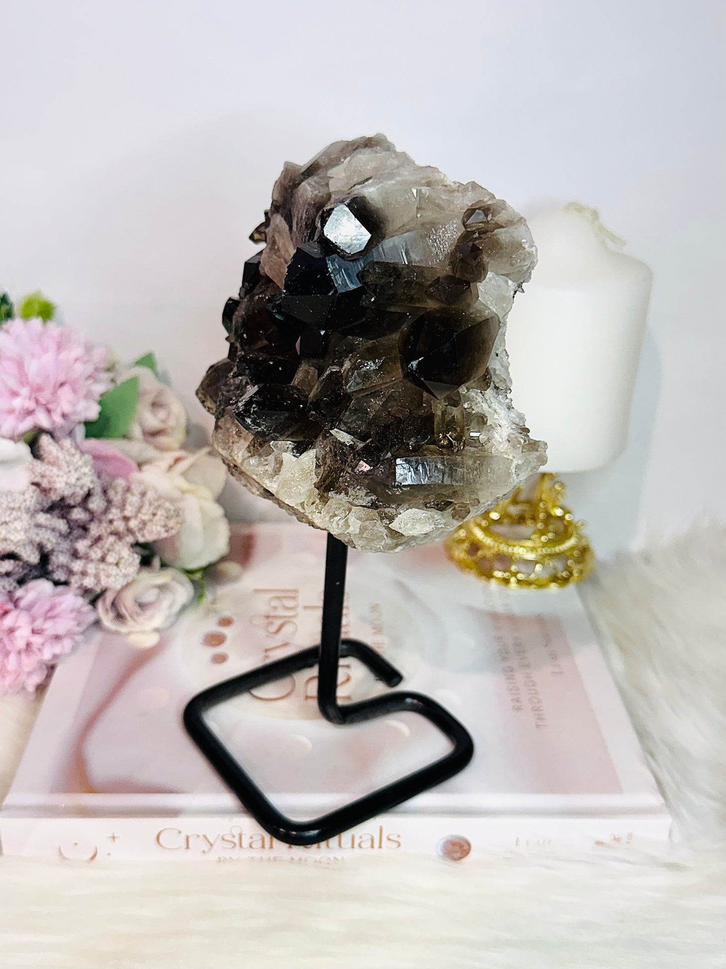 Large 20cm Smokey Quartz Cluster On Stand From Brazil