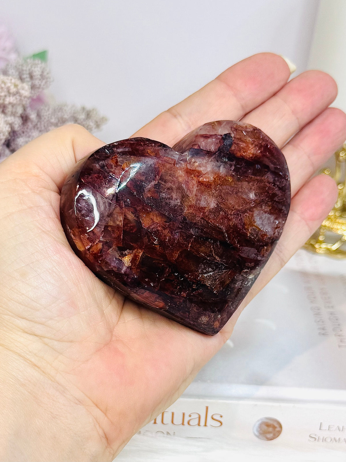 High Grade Fire Quartz Heart On Stand 8cm