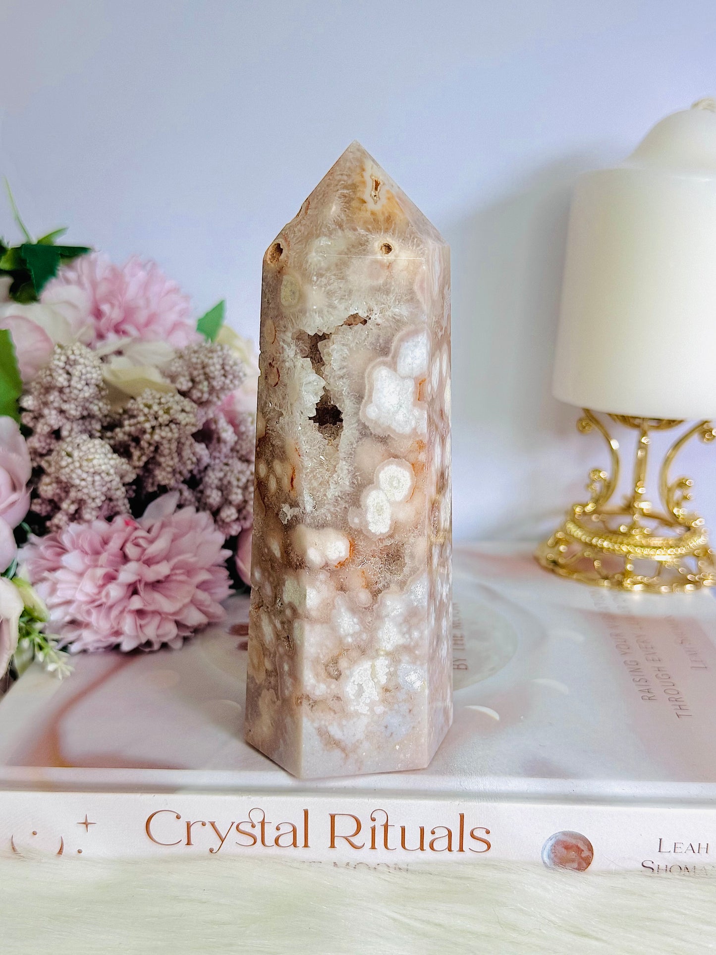 Stunning High Grade Druzy Flower Agate Chunky Tower 14.5cm