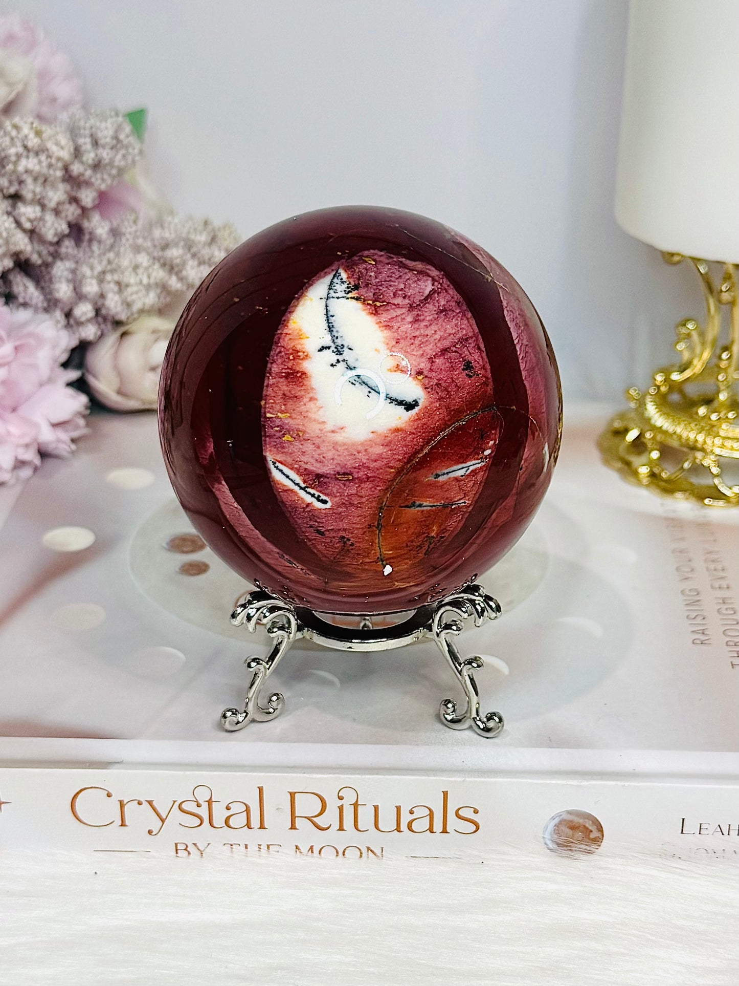 Large Mookaite Jasper Sphere on Stand 515g