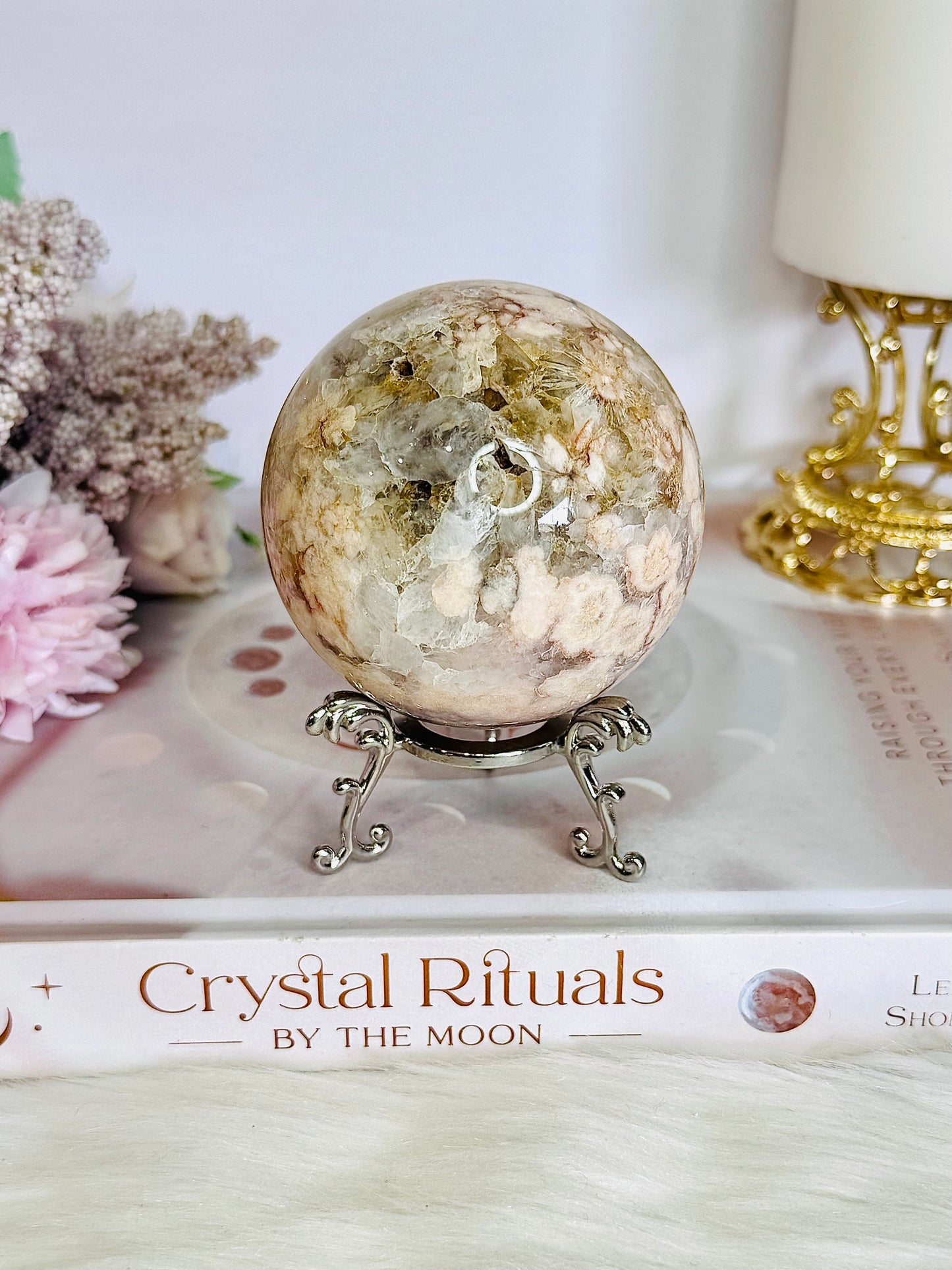 Absolutely Stunning Pink Amethyst X Flower Agate Druzy Sphere on Stand 362grams