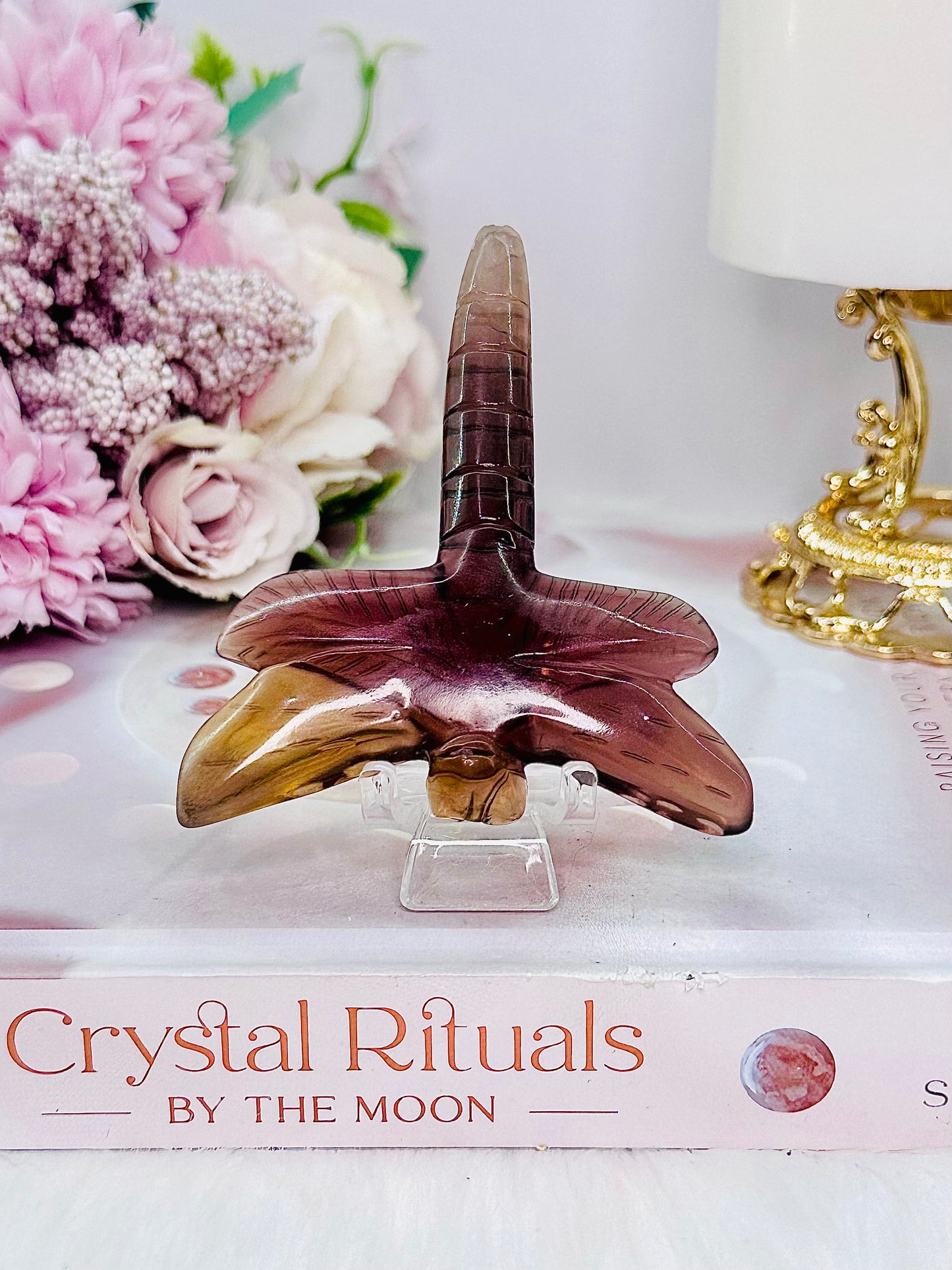 Stunning Fluorite Dragonfly Carving On Stand 10cm