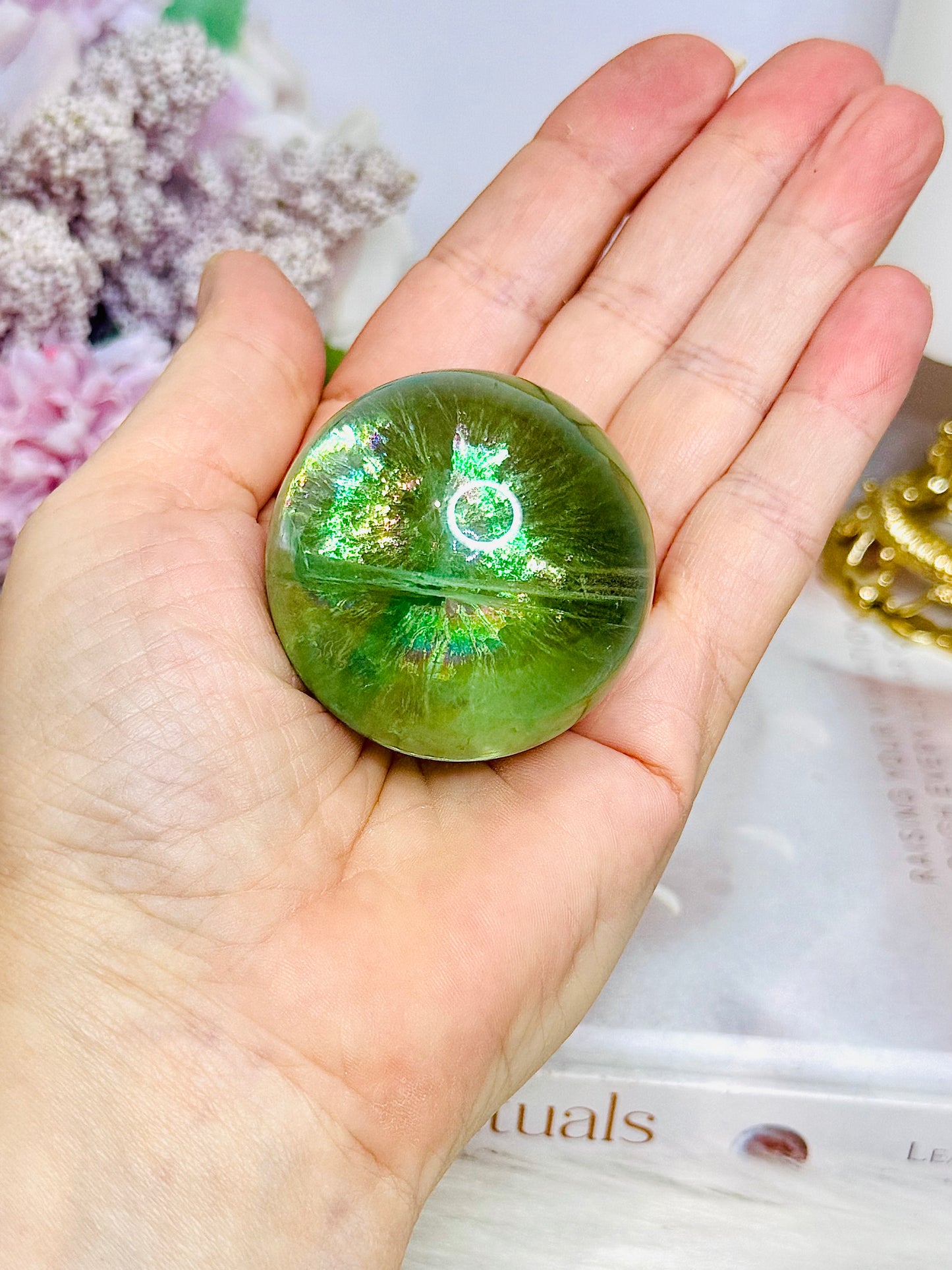 FOR SUE ~ High Grade Fluorite Sphere Full of Incredible Rainbows 161g On Stand