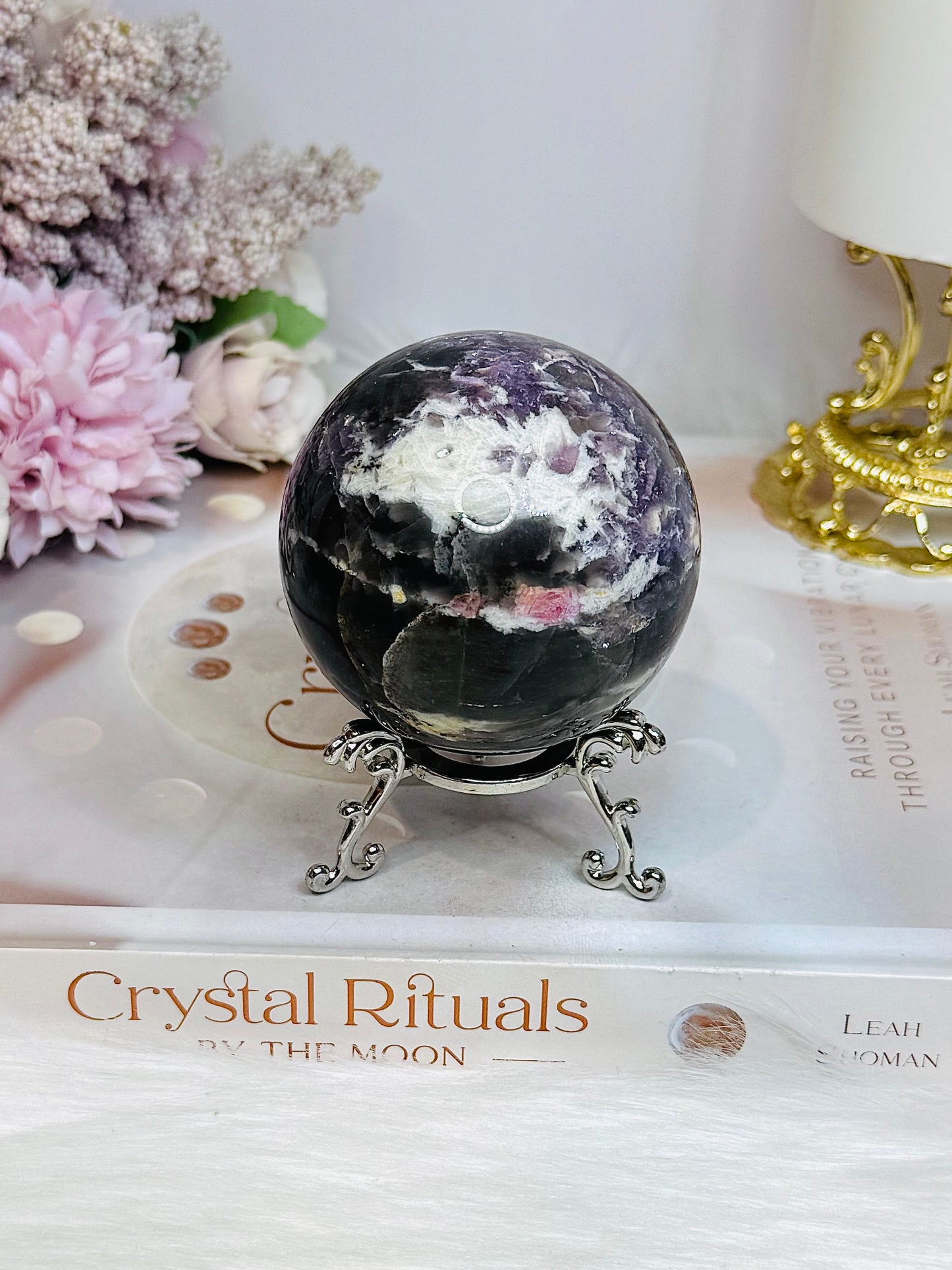 Large Pink Purple Tourmaline Sphere on Stand 328g