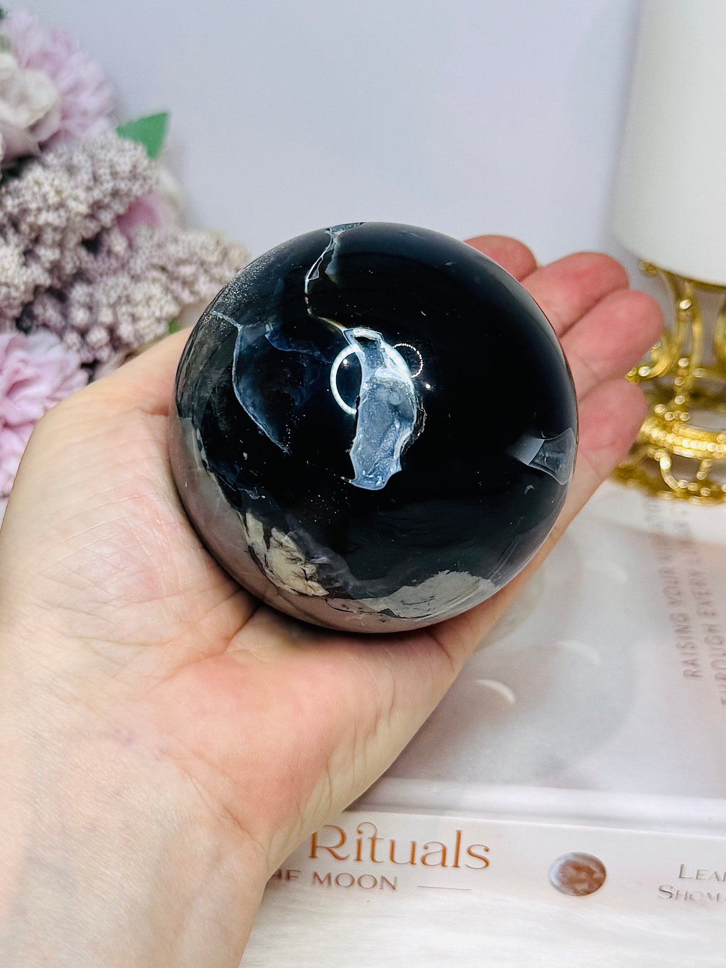 Natural Volcano Agate Druzy Sphere UV Reactive On Stand 445g