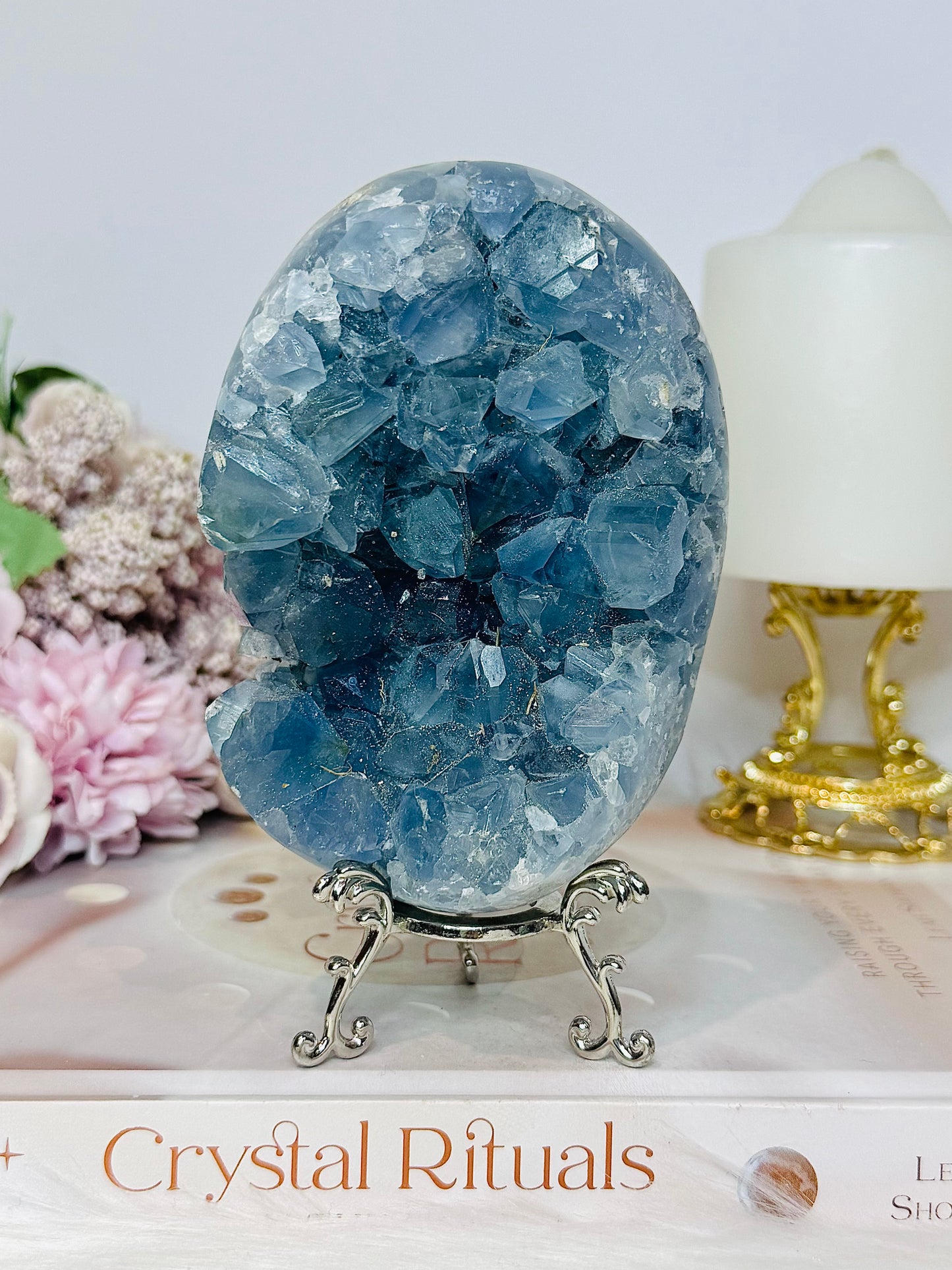 Deep Blue Celestite Cluster Freeform On Stand 11cm 966g