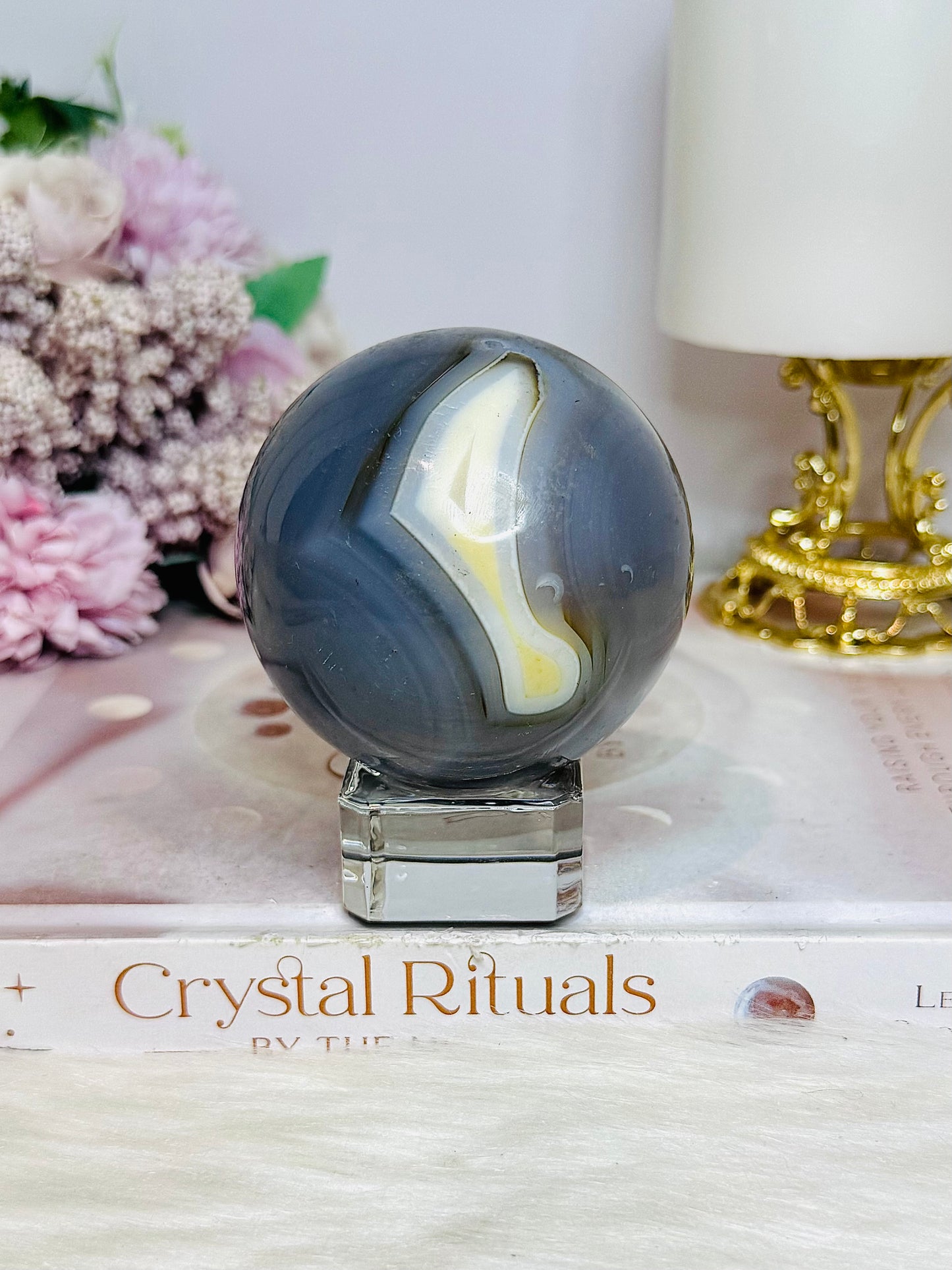 Large Agate Sphere On Stand 381g