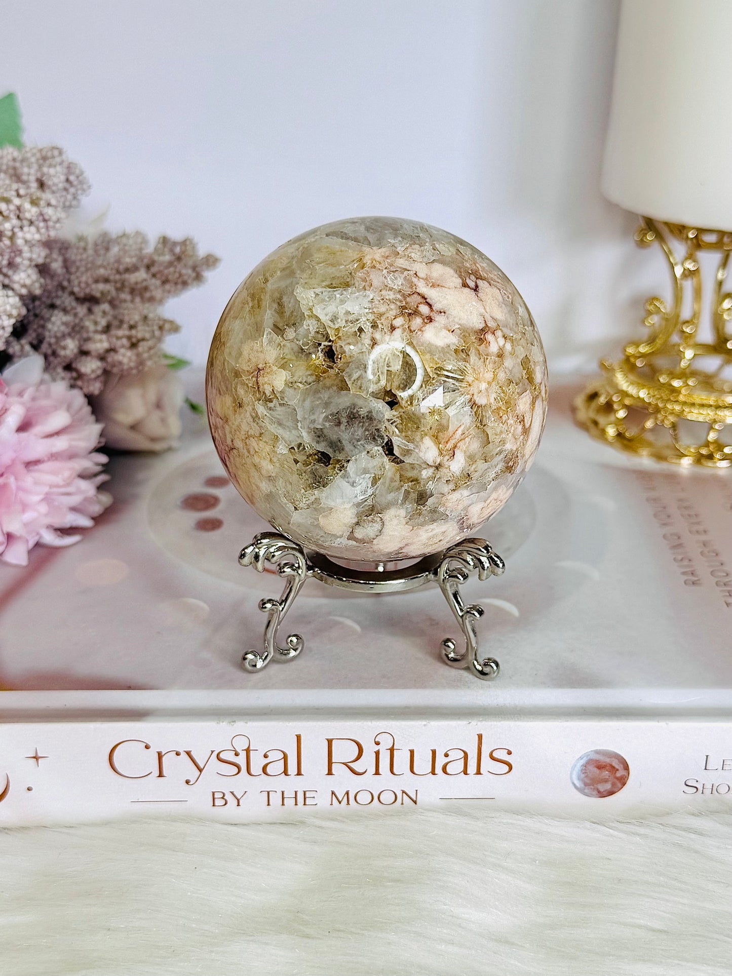 Absolutely Stunning Pink Amethyst X Flower Agate Druzy Sphere on Stand 362grams