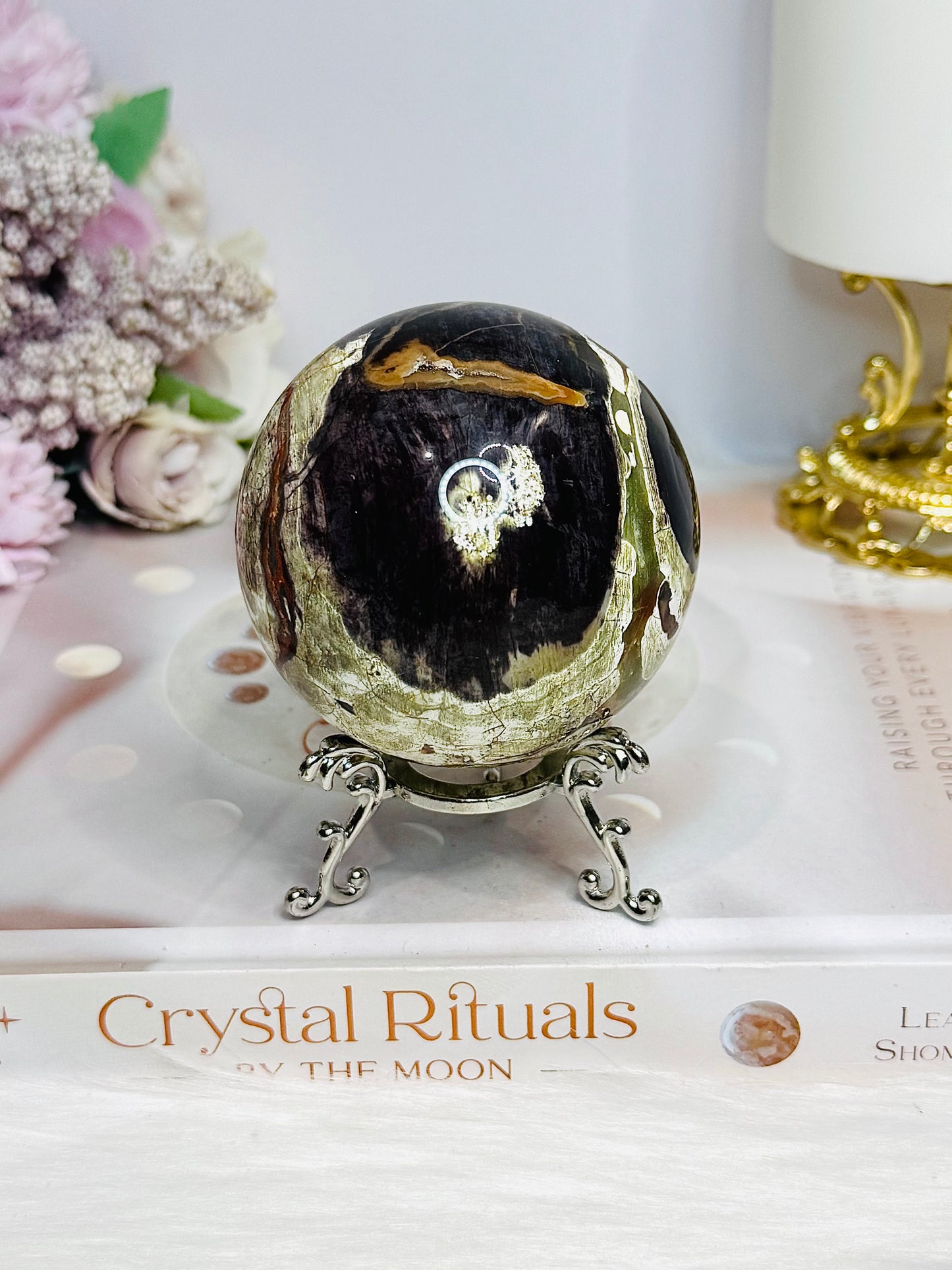 Large Money Agate Sphere on Stand 354g