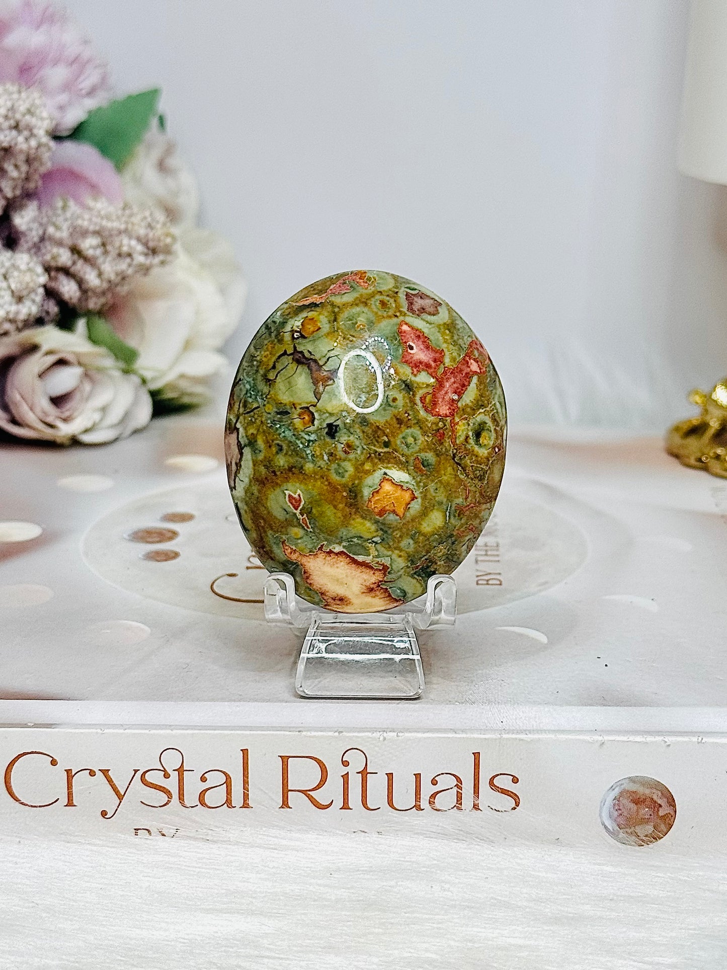 Rainforest Jasper Palm Stone (Stand is display only)