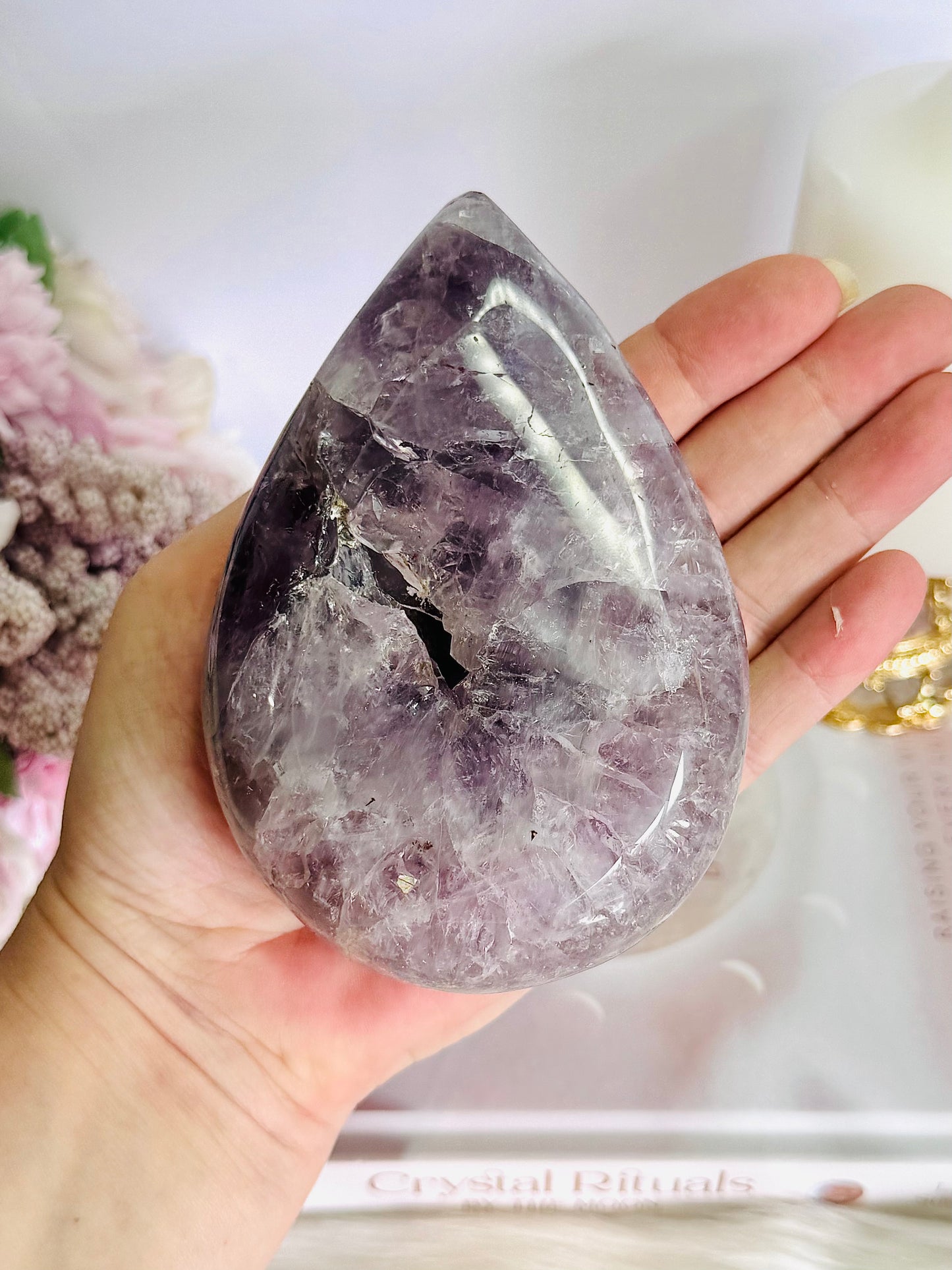 Fabulous Large 618gram Druzy Amethyst Chunky Carved Tear Drop | Flame From Brazil