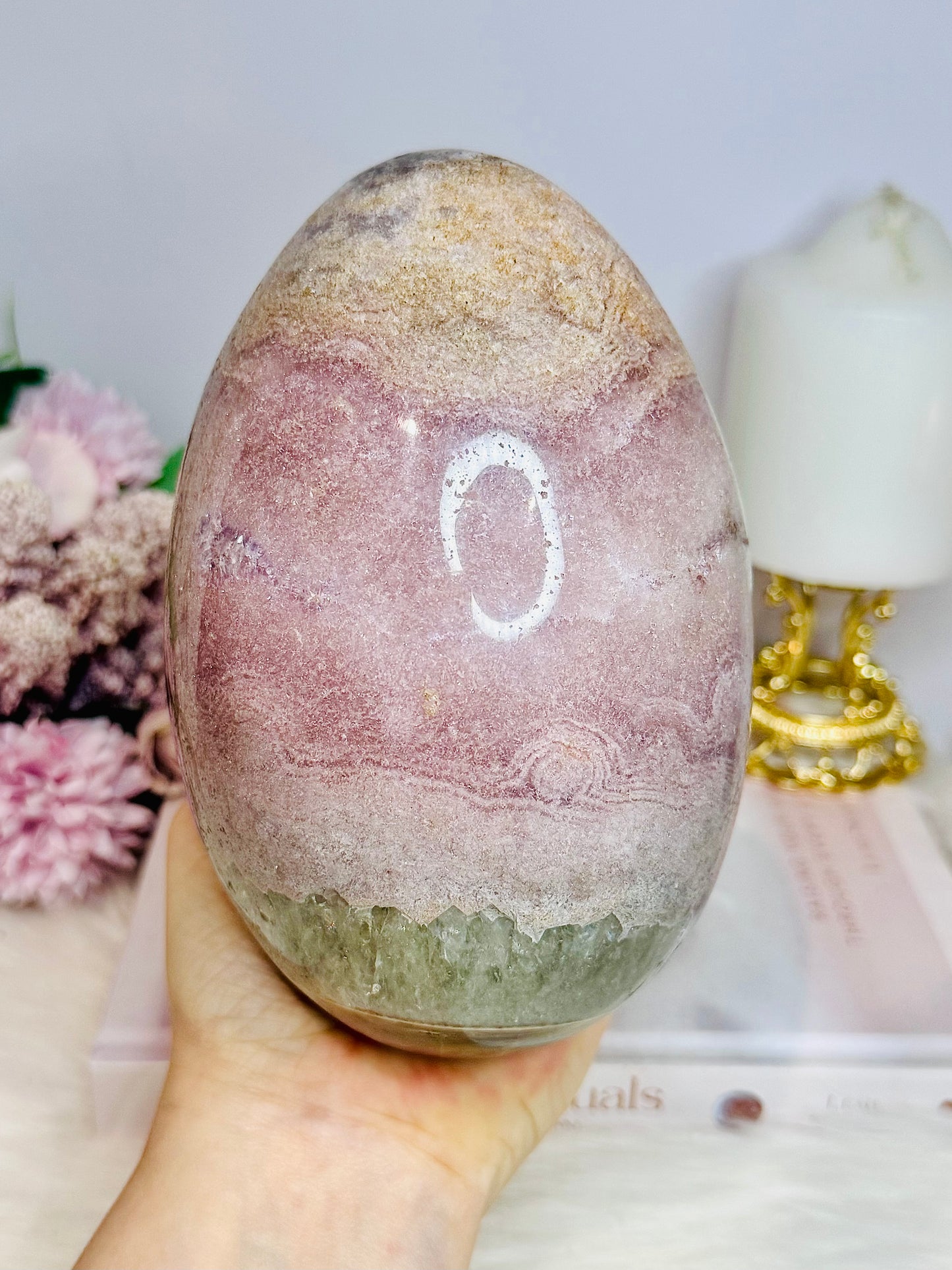 Collectors Piece ~ HUGE Pink Amethyst Carved Egg 16cm 2.08KG On Stand