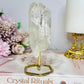 Clear Quartz Double Terminated Point Tower on Gold Stand 13cm