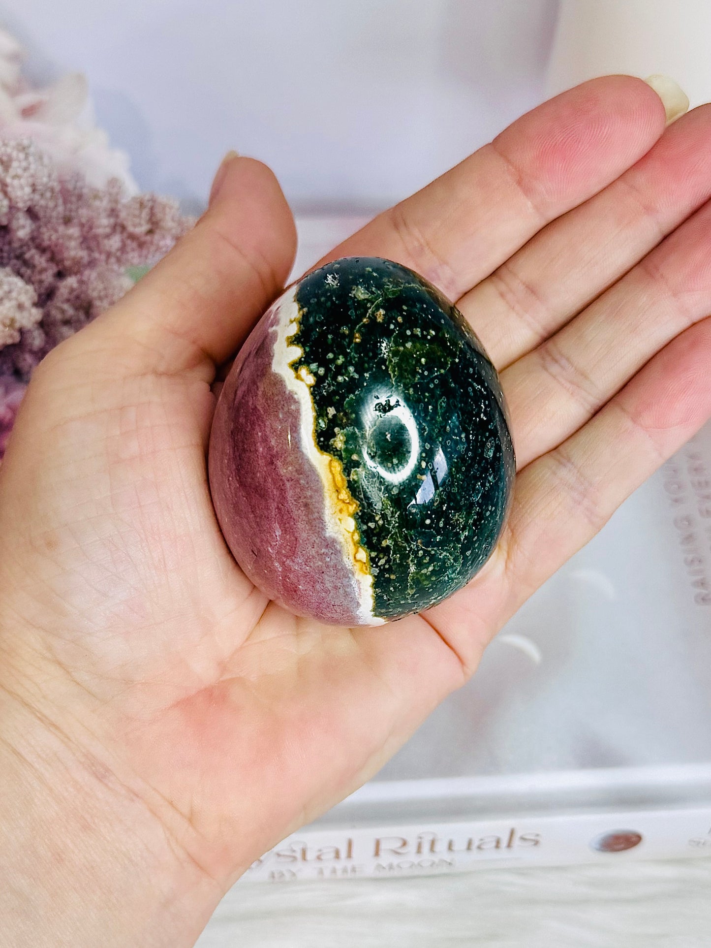 Beautiful Natural Ocean Jasper Carved Egg On Stand