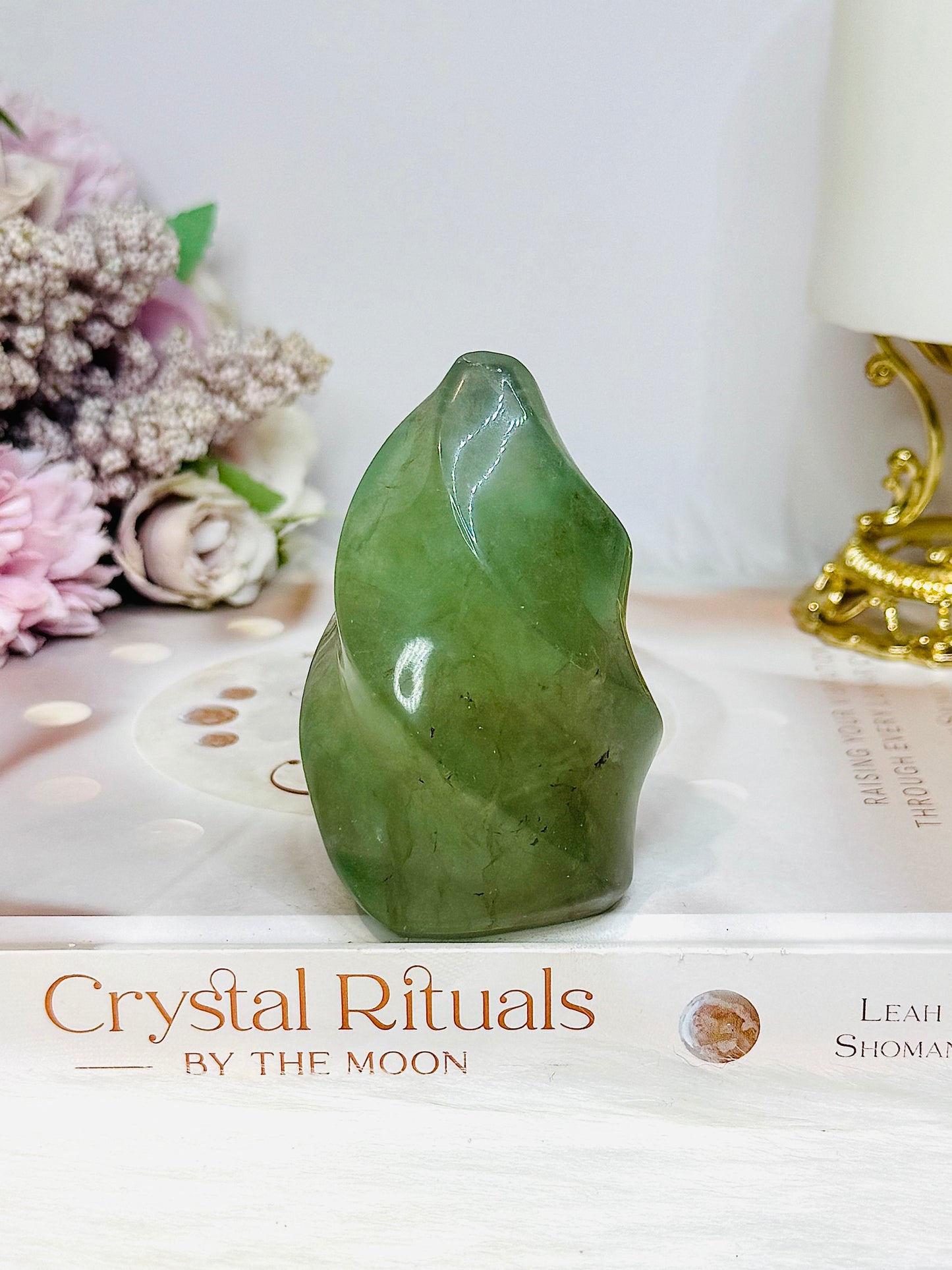 Green Fluorite Carved Flame 8cm 325g