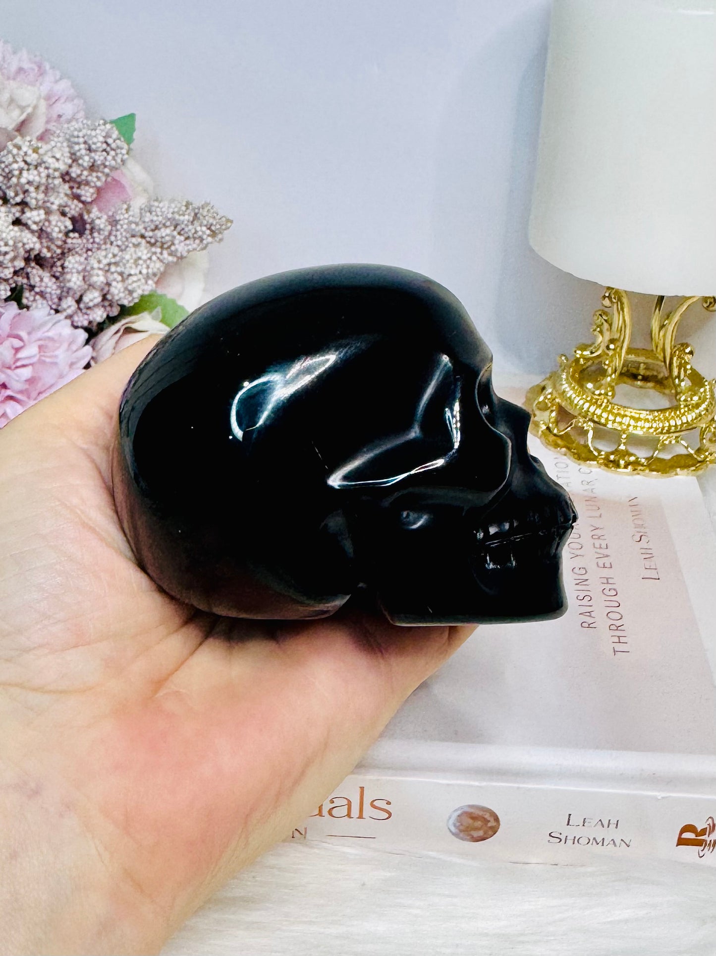 Large Black Obsidian Carved Skull 9cm