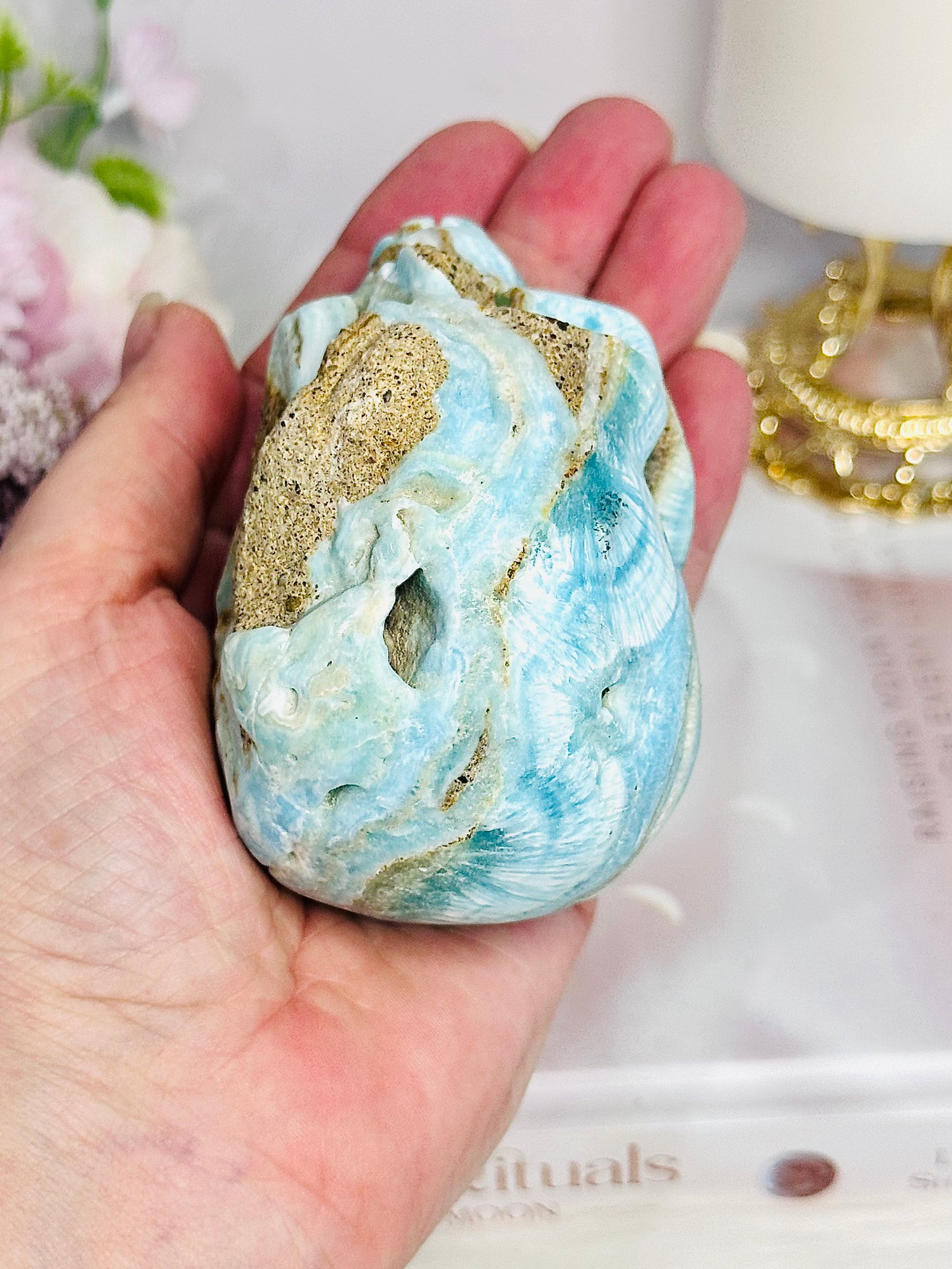 Absolutely Stunning Blue Hemimorphite Carved Druzy Skull 9cm 428grams