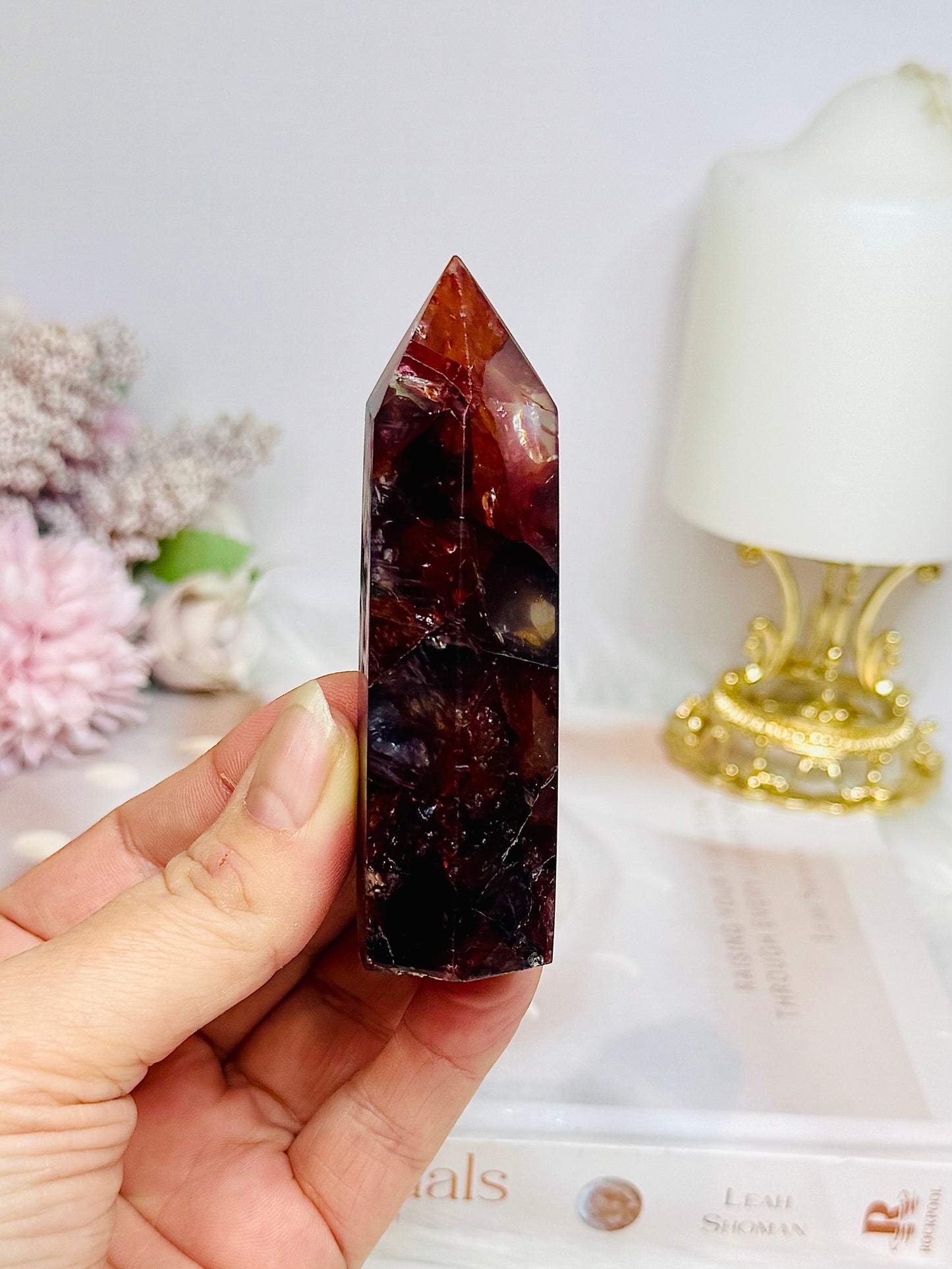 High Grade Fire Quartz Tower with Rainbows 8.5cm
