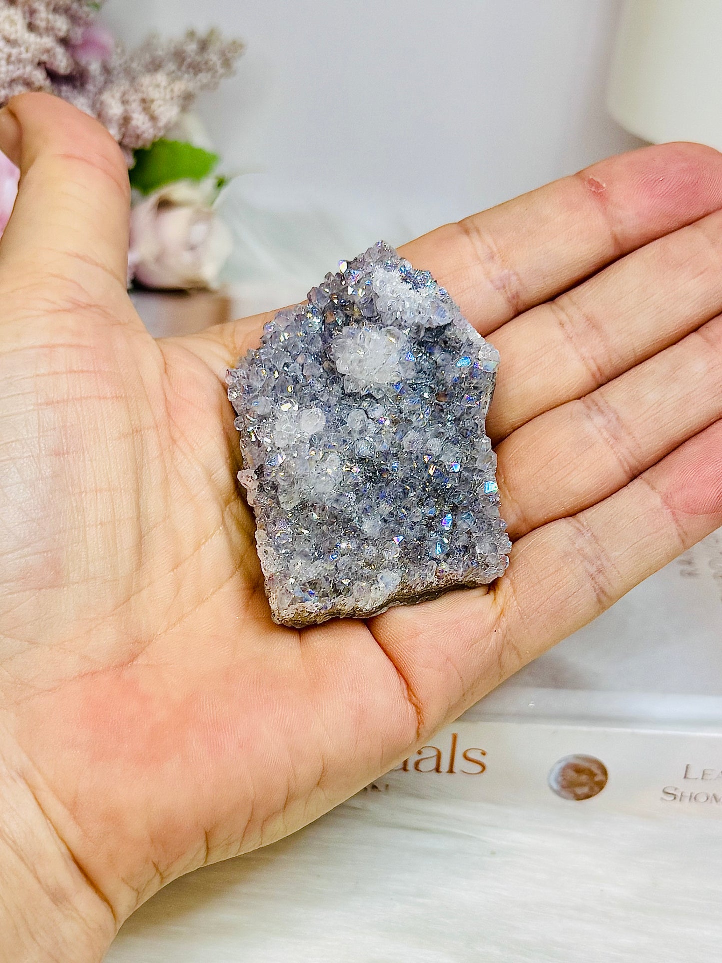 Small Aura Amethyst Druzy Slab 6cm (stand is display only)